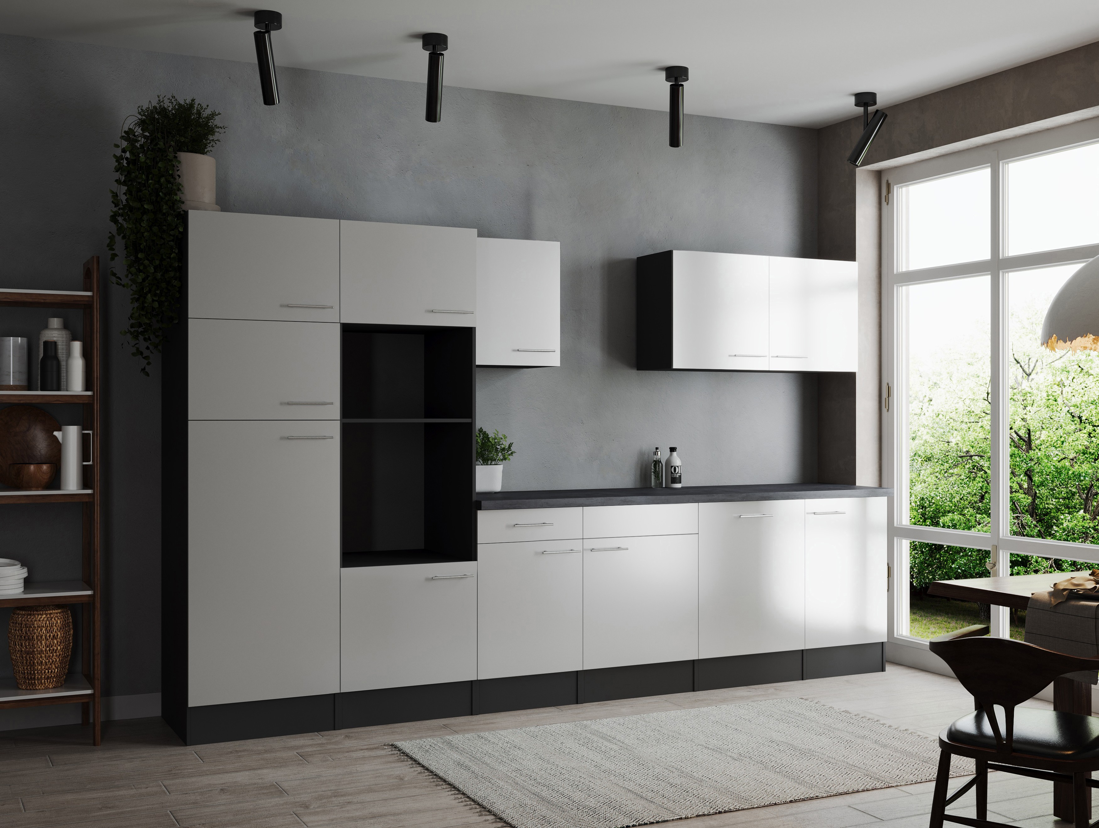 Küche Küchenzeile Leerblock Grau Matt Weiß Oliver 340 cm Respekta