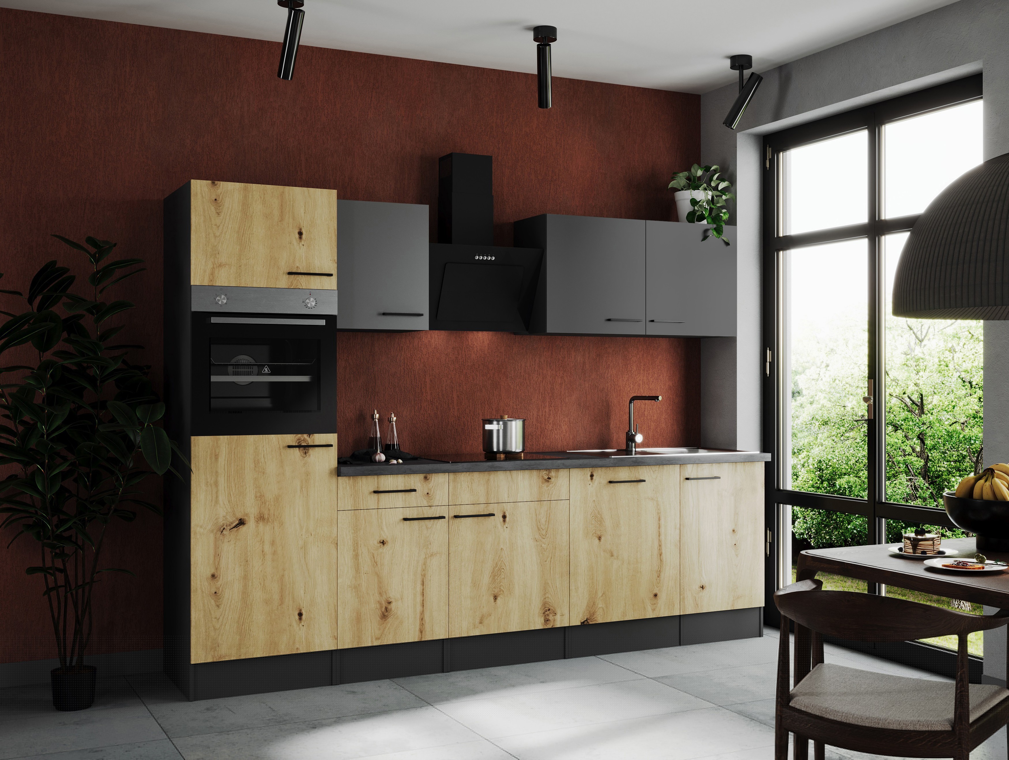 Küche Küchenzeile Küchenblock Grau Matt Artisan Eiche Oliver 280 cm Respekta