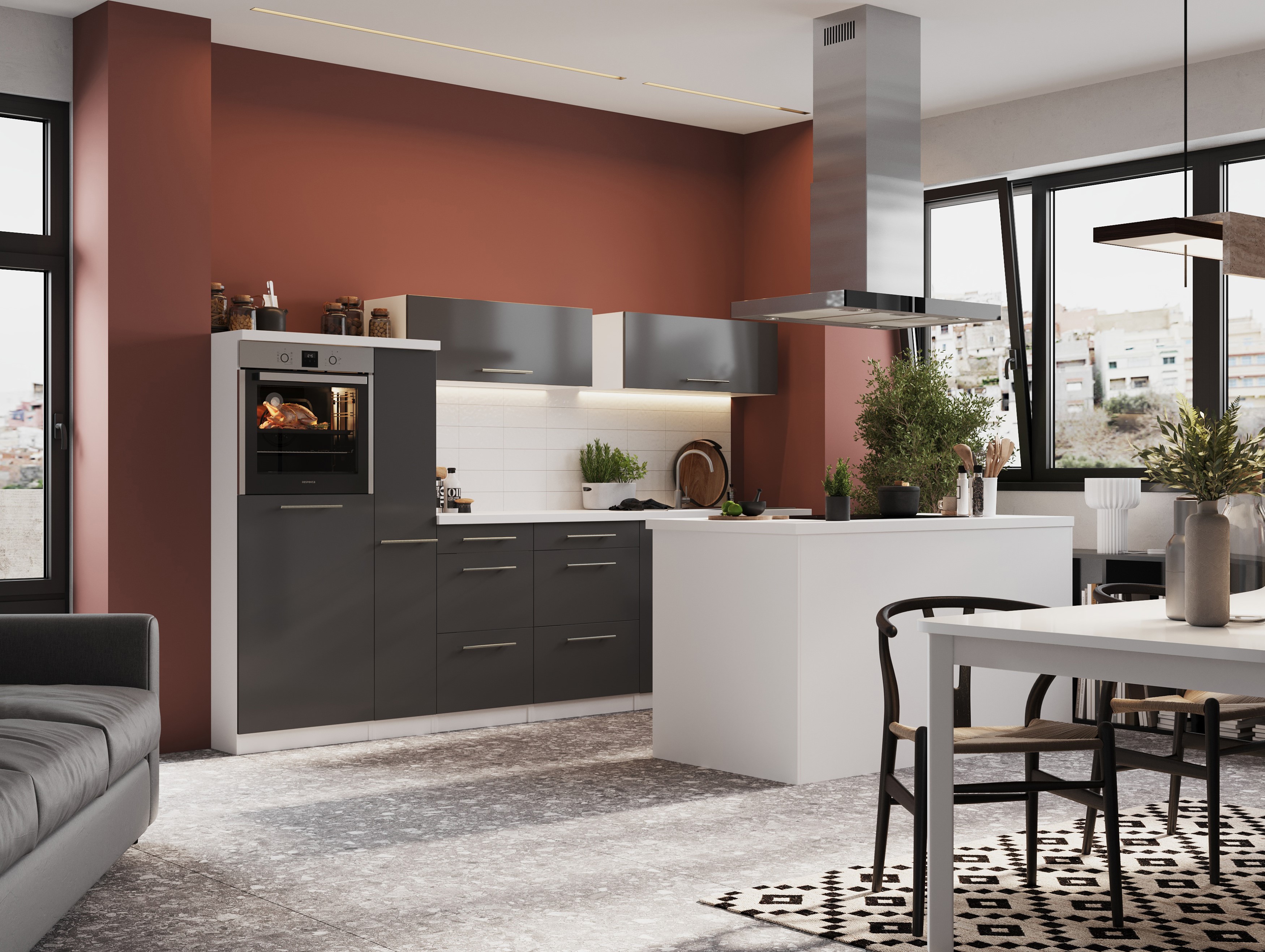 respekta mobile cucina isola cucina cucina blocco cucina lucido 310 cm bianco grigio