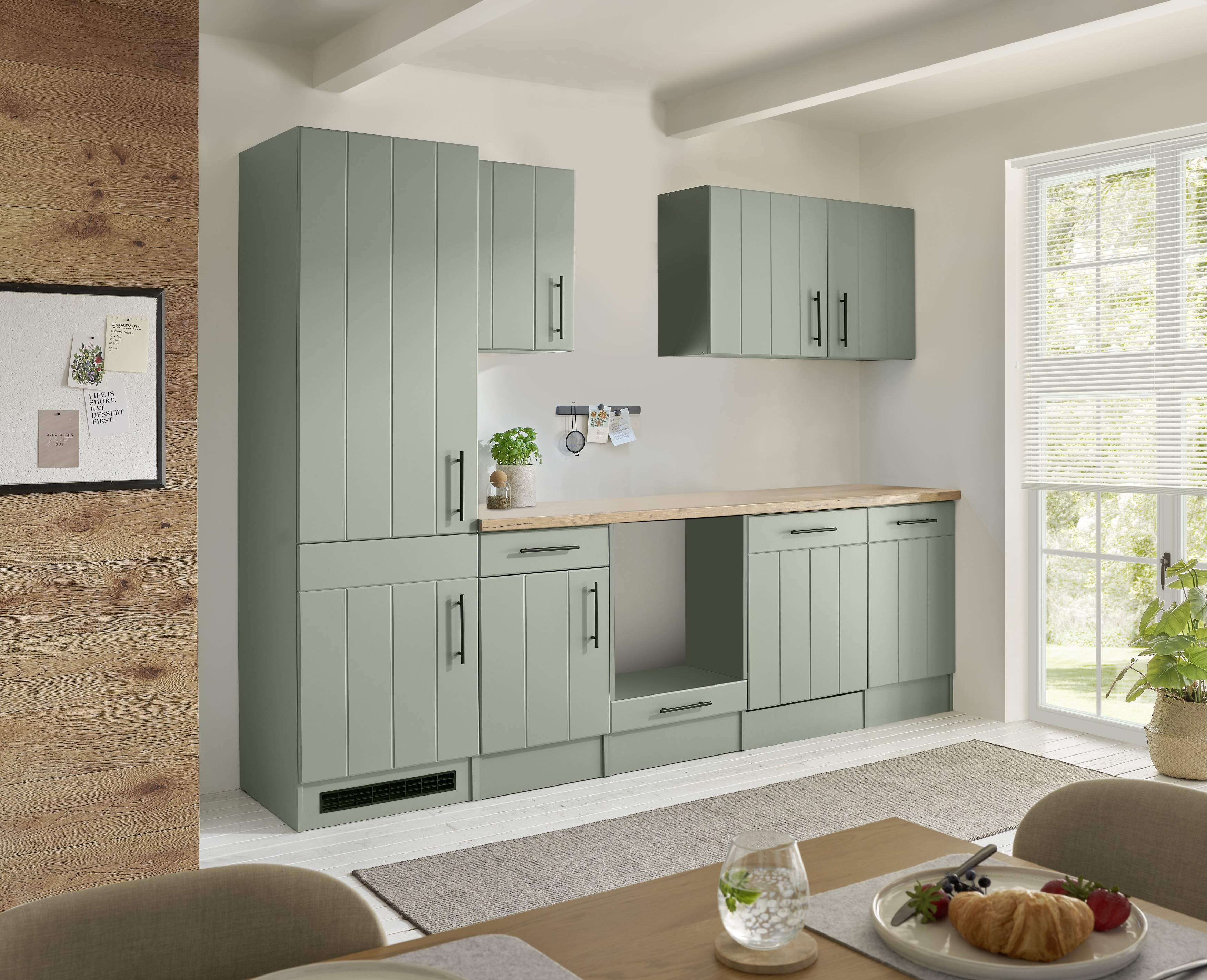 Küche Einbauküche Küchenzeile Landhaus Leerblock Grün Anton 280 cm Respekta