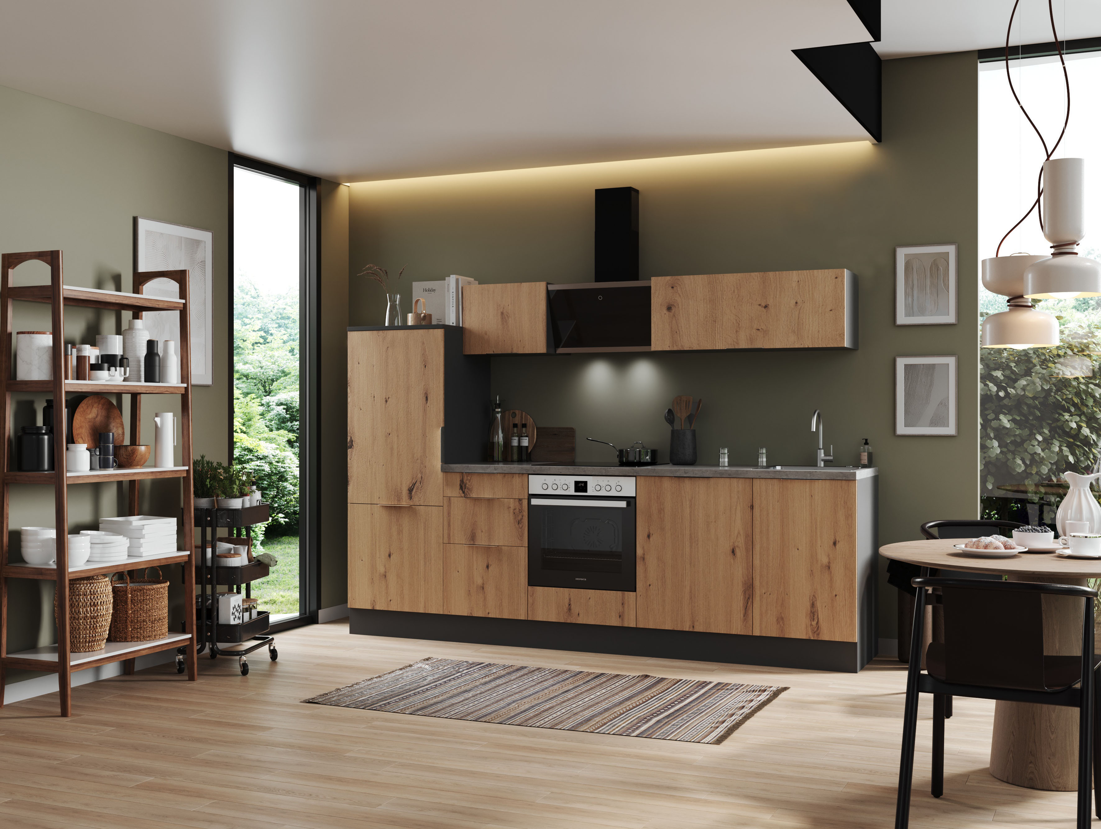 Verpackungsschaden Küche vormontierte Küche 280 cm incl. Geräte Respekta Selection Elisabeth Artisan  Grau Küchenzeile