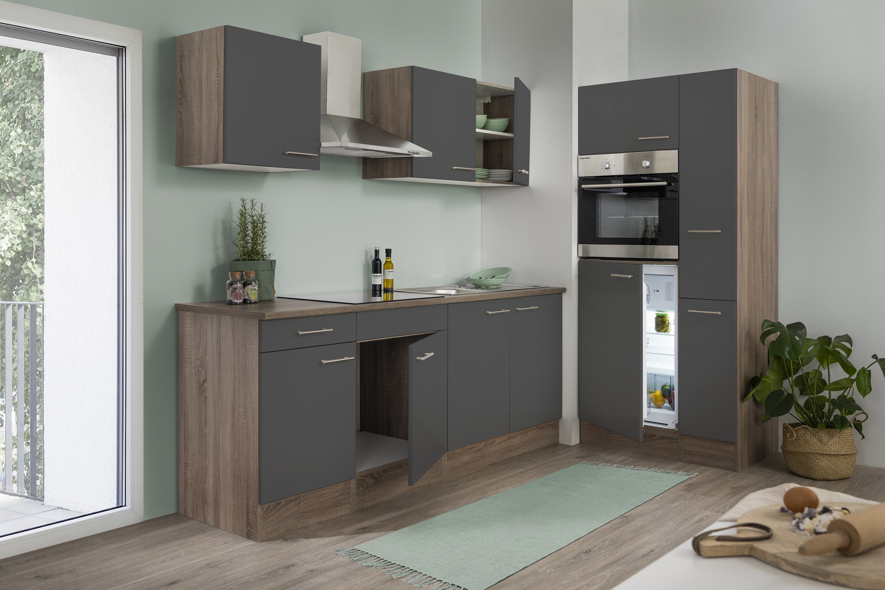 respekta blocco cucina cucina incasso blocco cucina blocco vuoto 300 cm rovere York grigio