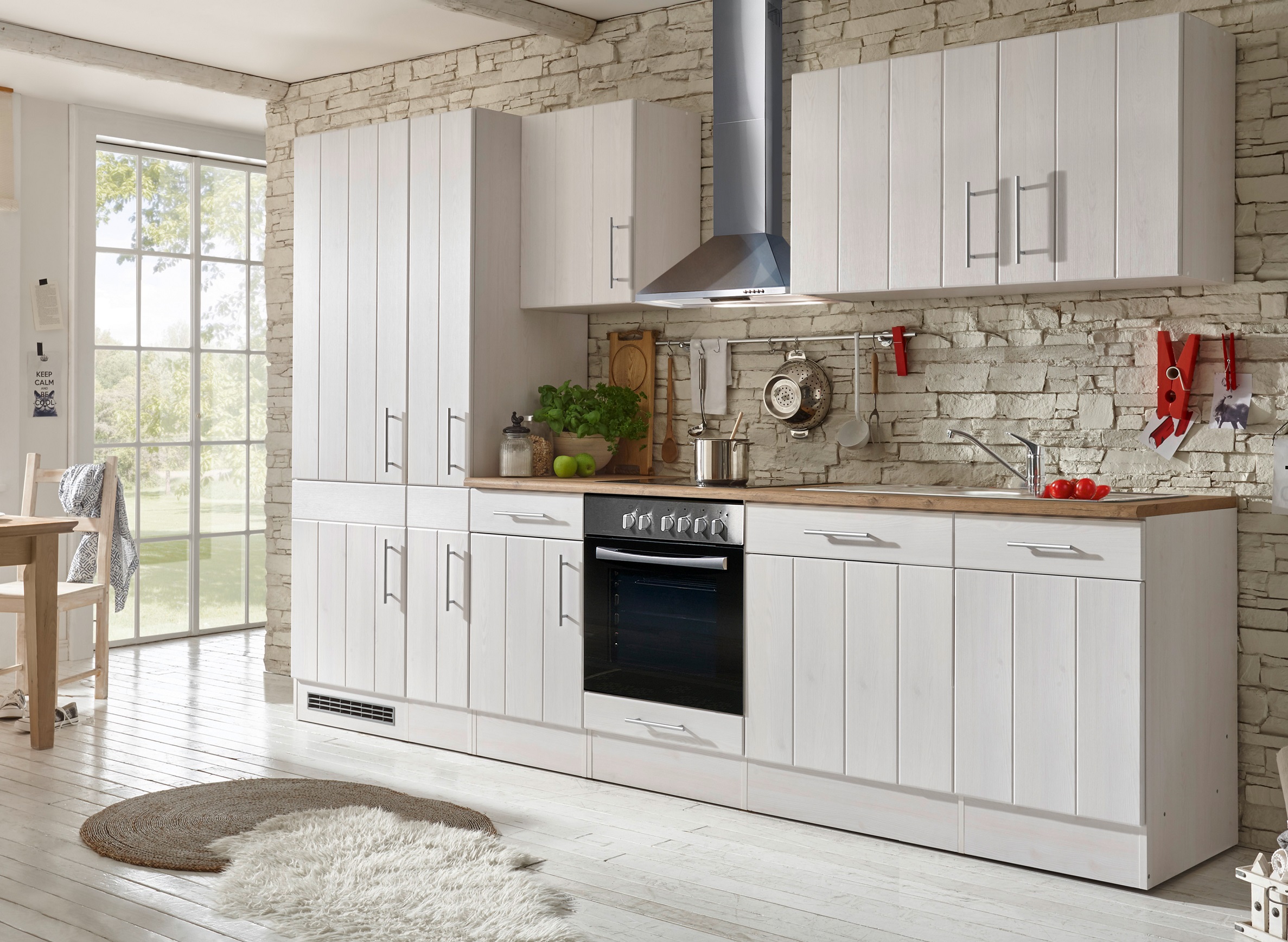 respekta Küche Küchenzeile Küchenblock Landhausküche Einbauküche 310 cm weiß