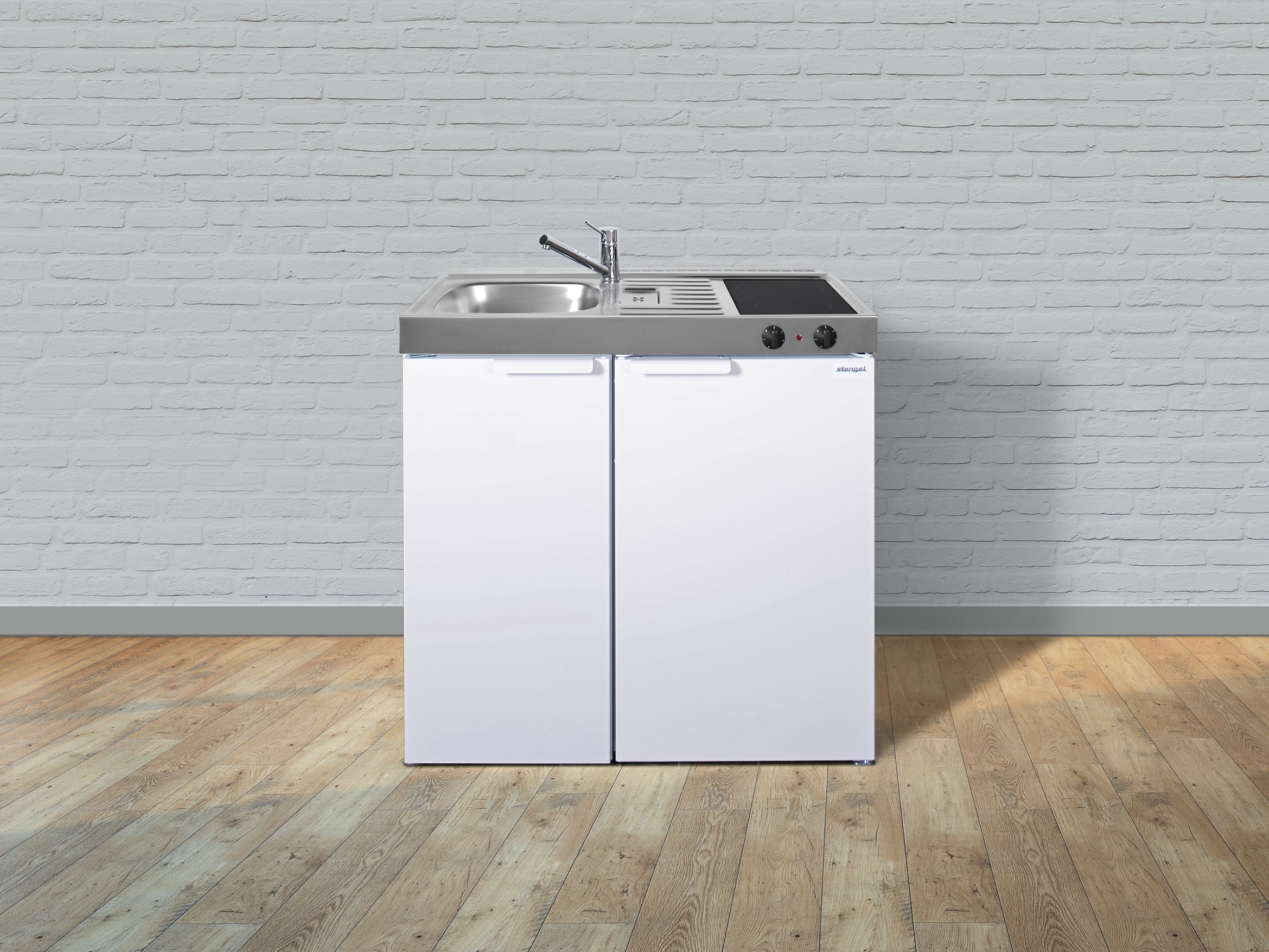 Stengel Miniküche Küche Küchenzeile Singleküche Metallküche 90 cm weiss