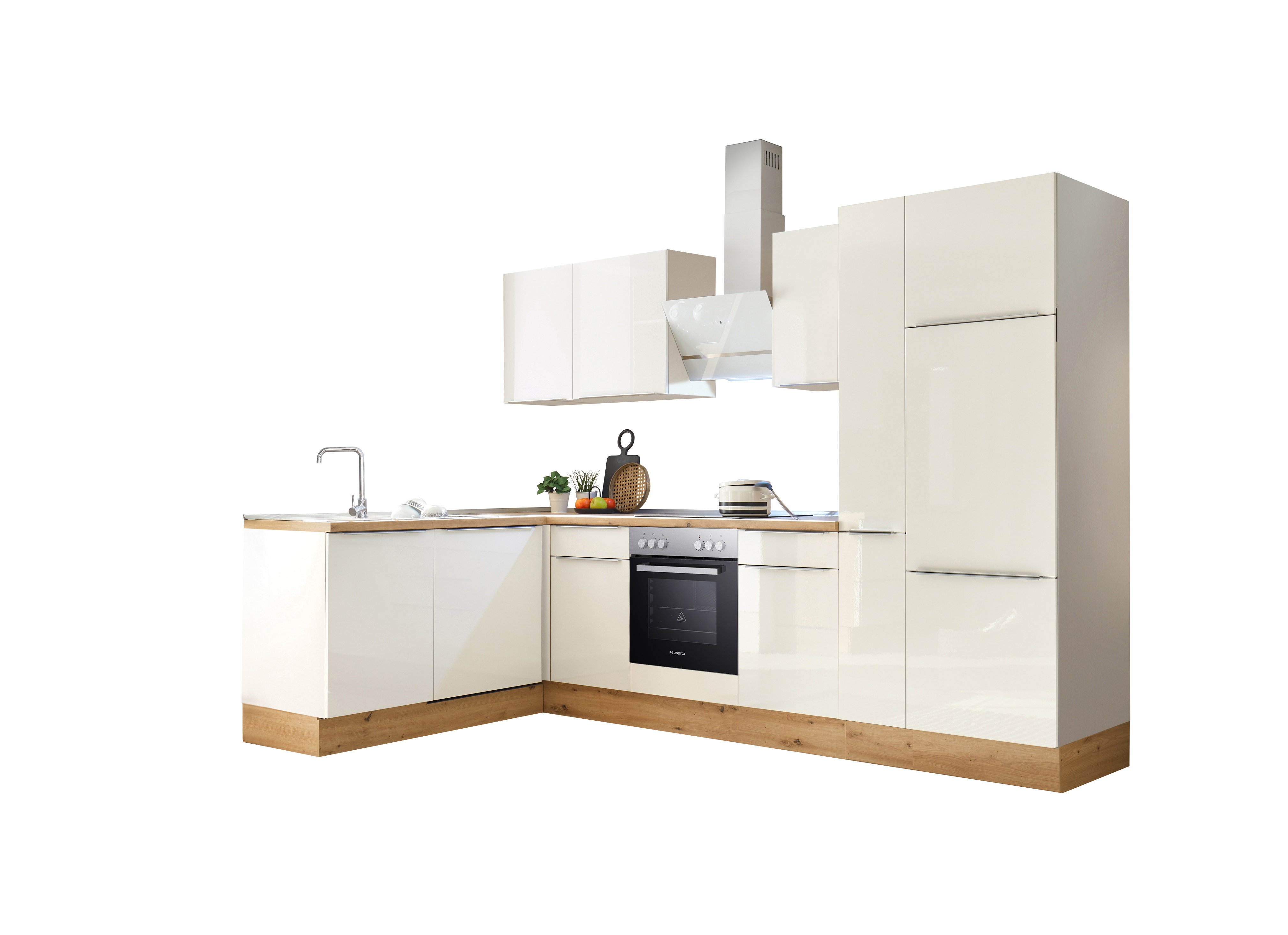 Küche Küchenzeile Winkelküche Marleen Premium 310 cm Weiß Artisan Eiche Respekta