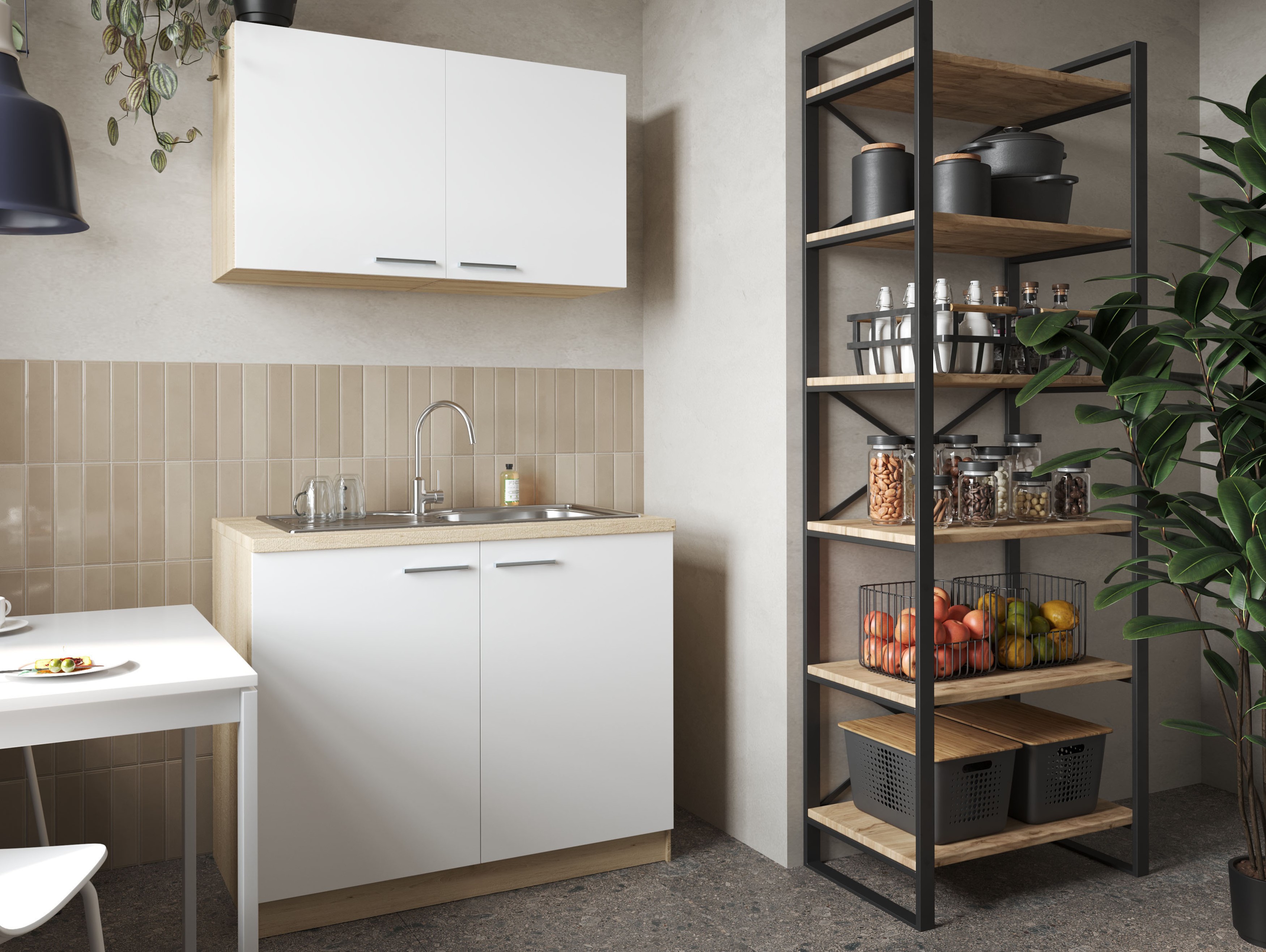 Spülenunterschrank Oberschrank Küche 100 cm Eiche Sägerau Weiß Merle Respekta