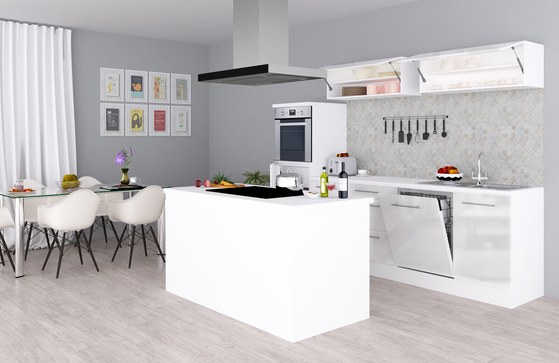 Küche Küchenzeile Küchenblock Inselküche Weiß Amanda 280 cm Respekta Premium