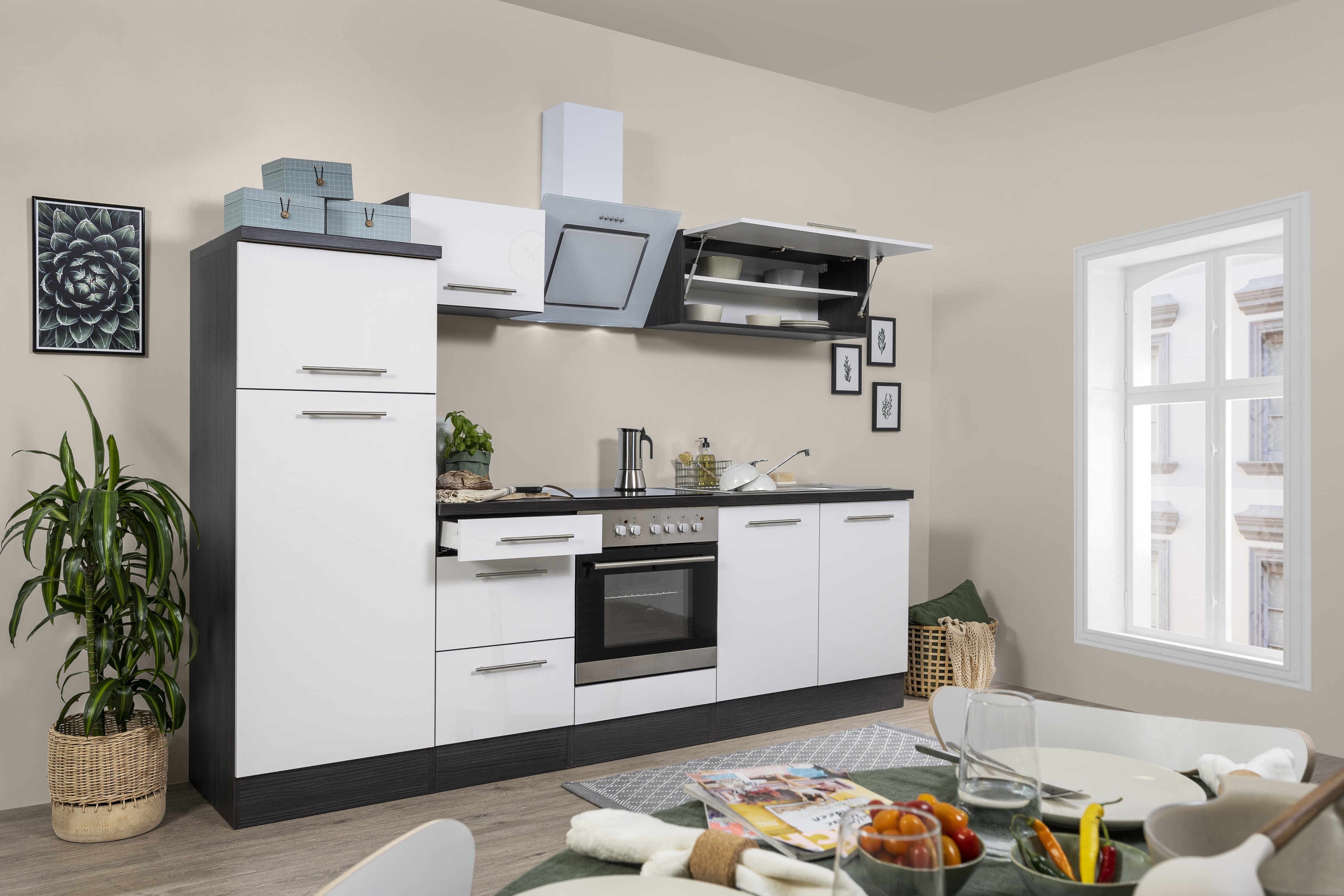 respekta kitchen unit kitchen block fitted kitchen high gloss 270 cm oak white