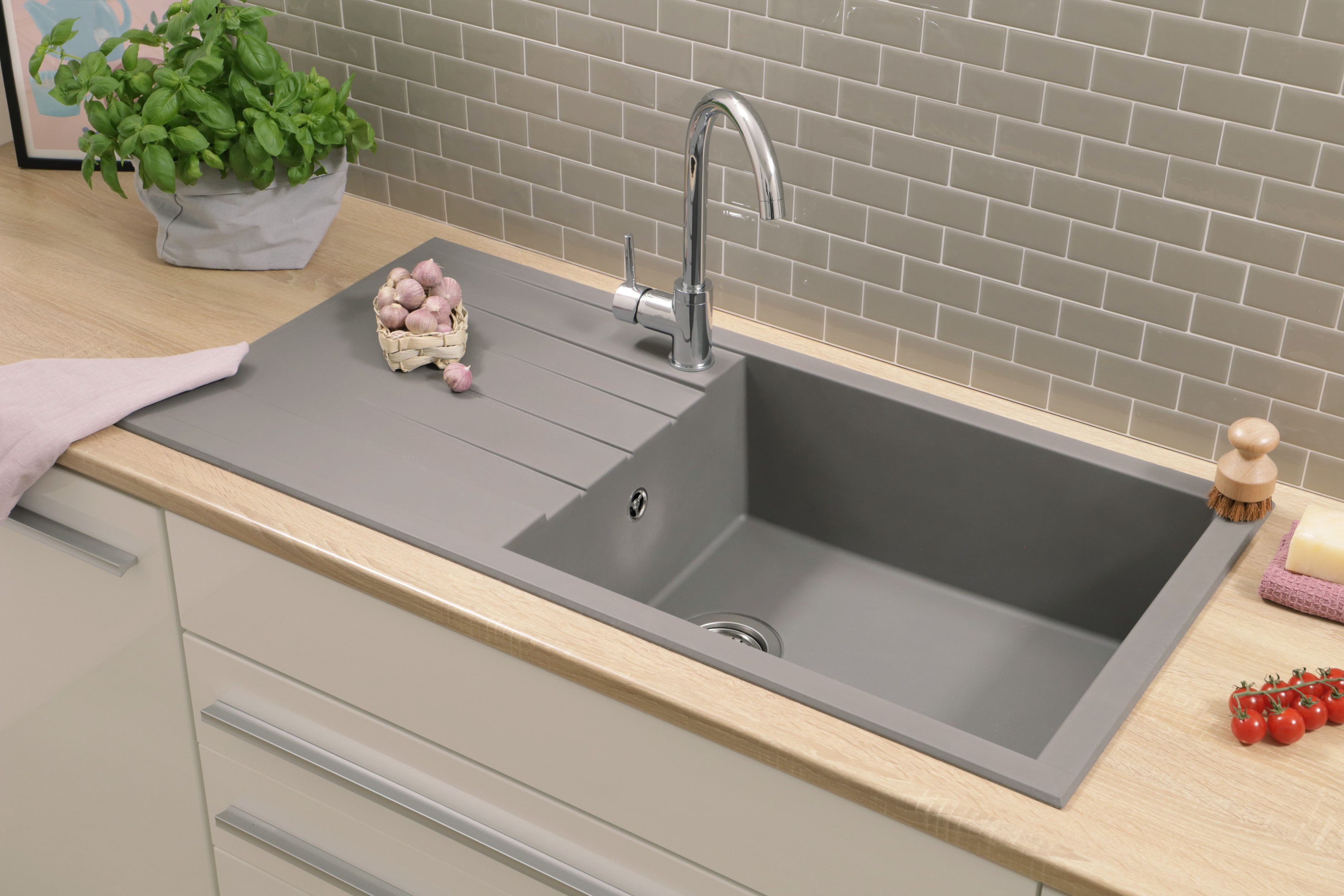 Küchenspüle Einbauspüle Spüle Granit Mineralite 100x50 Grau Respekta Houston