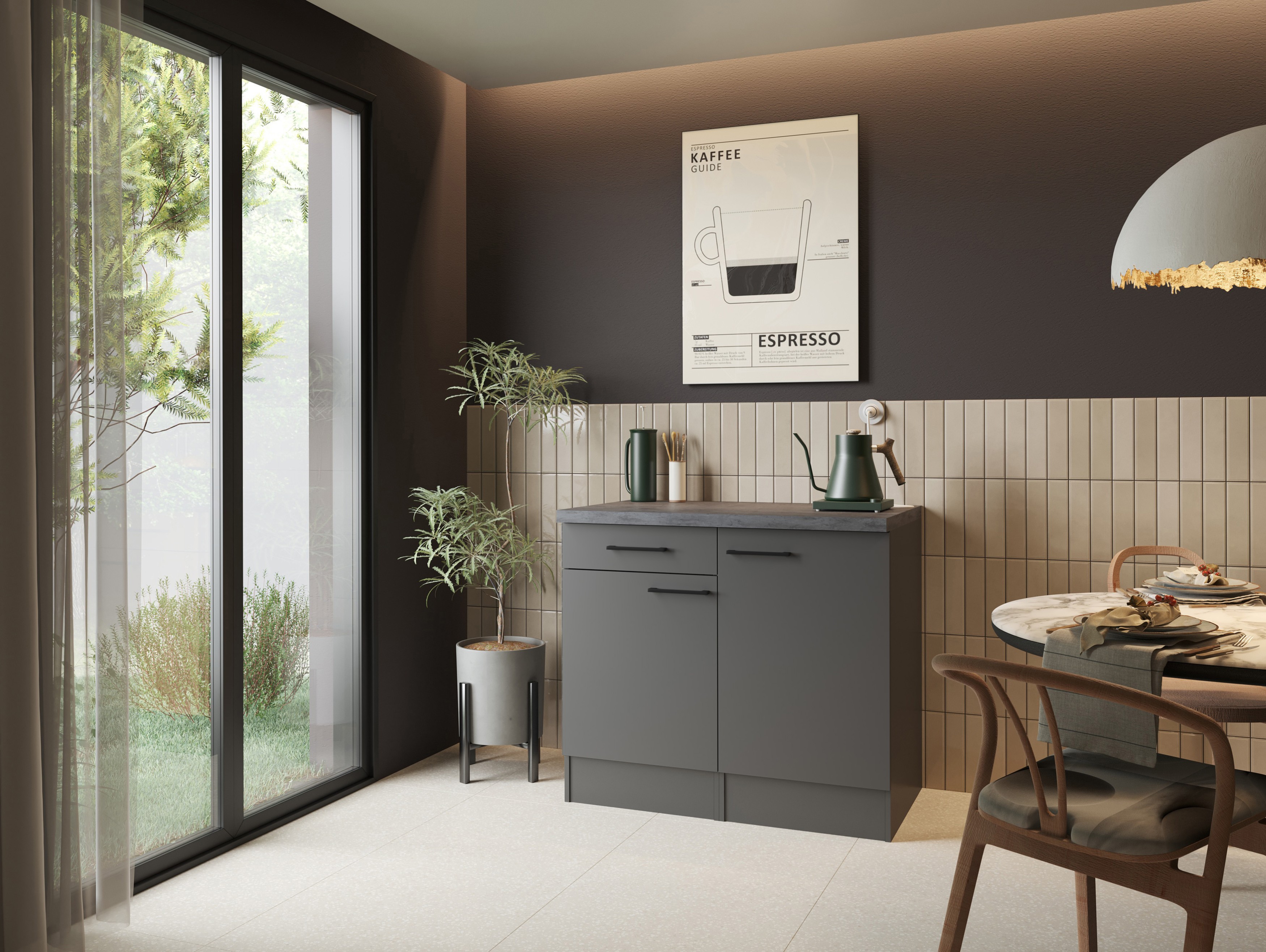 Buffetschrank Küchenschrank Schublade 100 cm Grau Matt Oliver Respekta