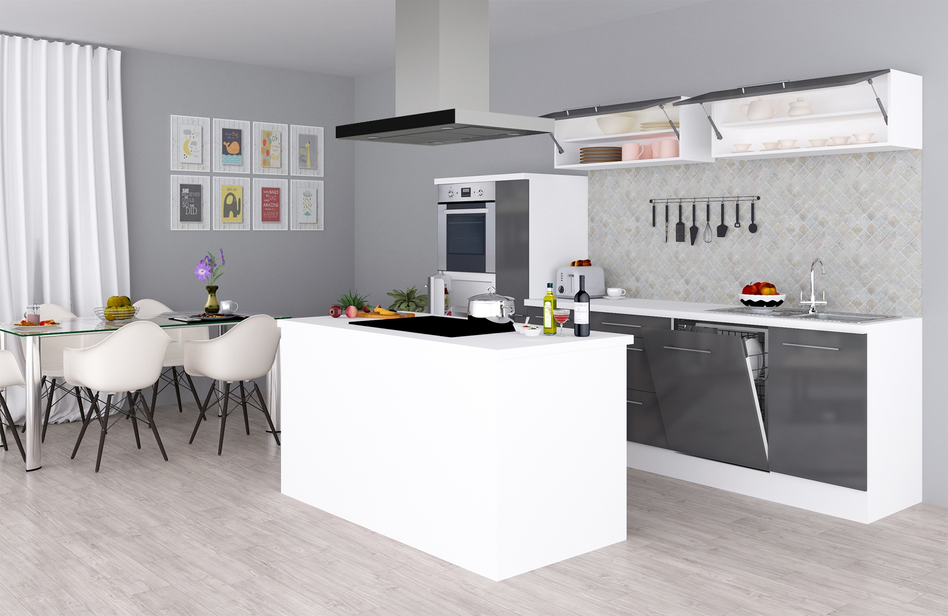 respekta kitchen unit island kitchen kitchen high gloss kitchen block 310 cm white grey