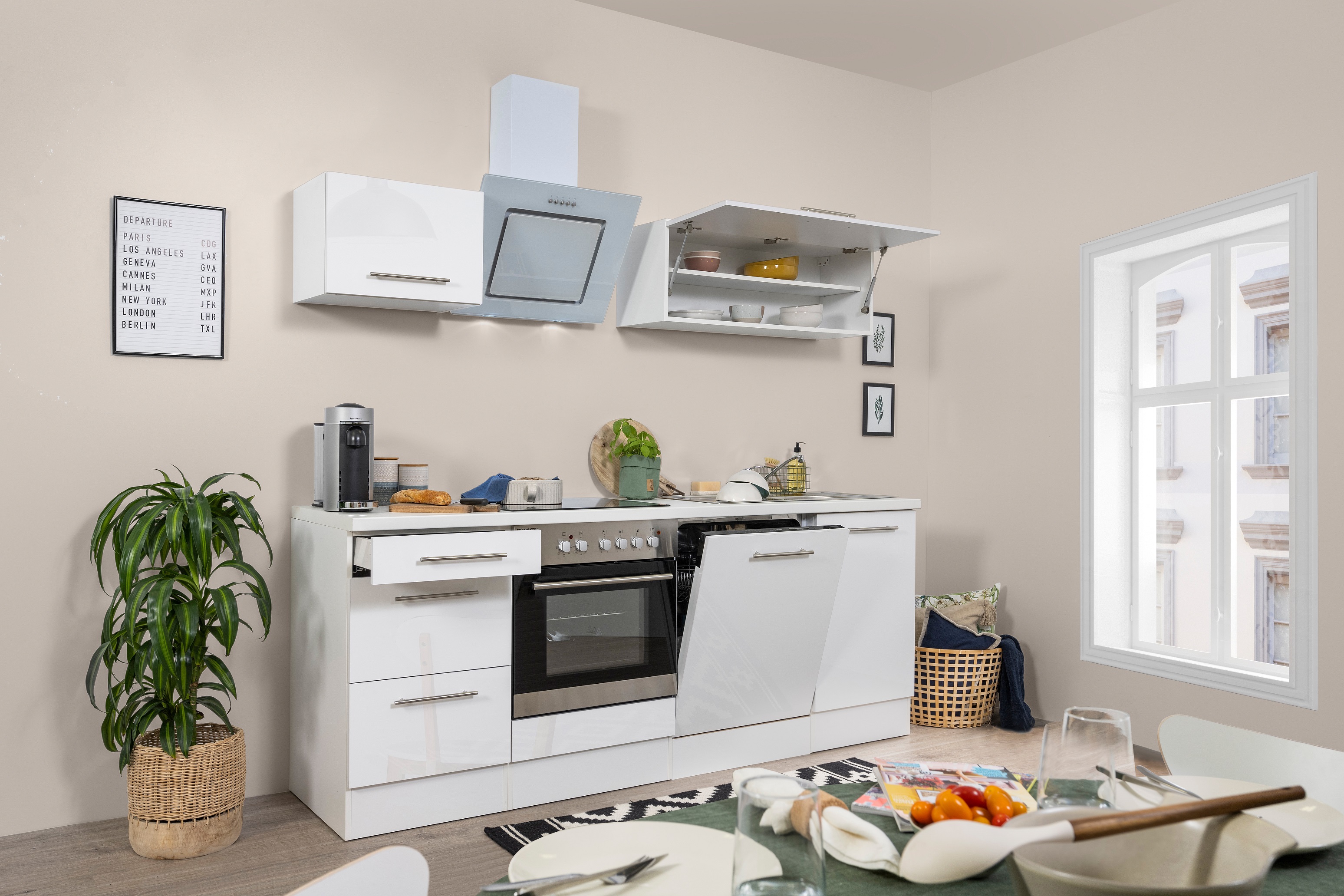 respekta unità di cucina cucina componibile blocco cucina completa alta lucentezza 220cm bianco