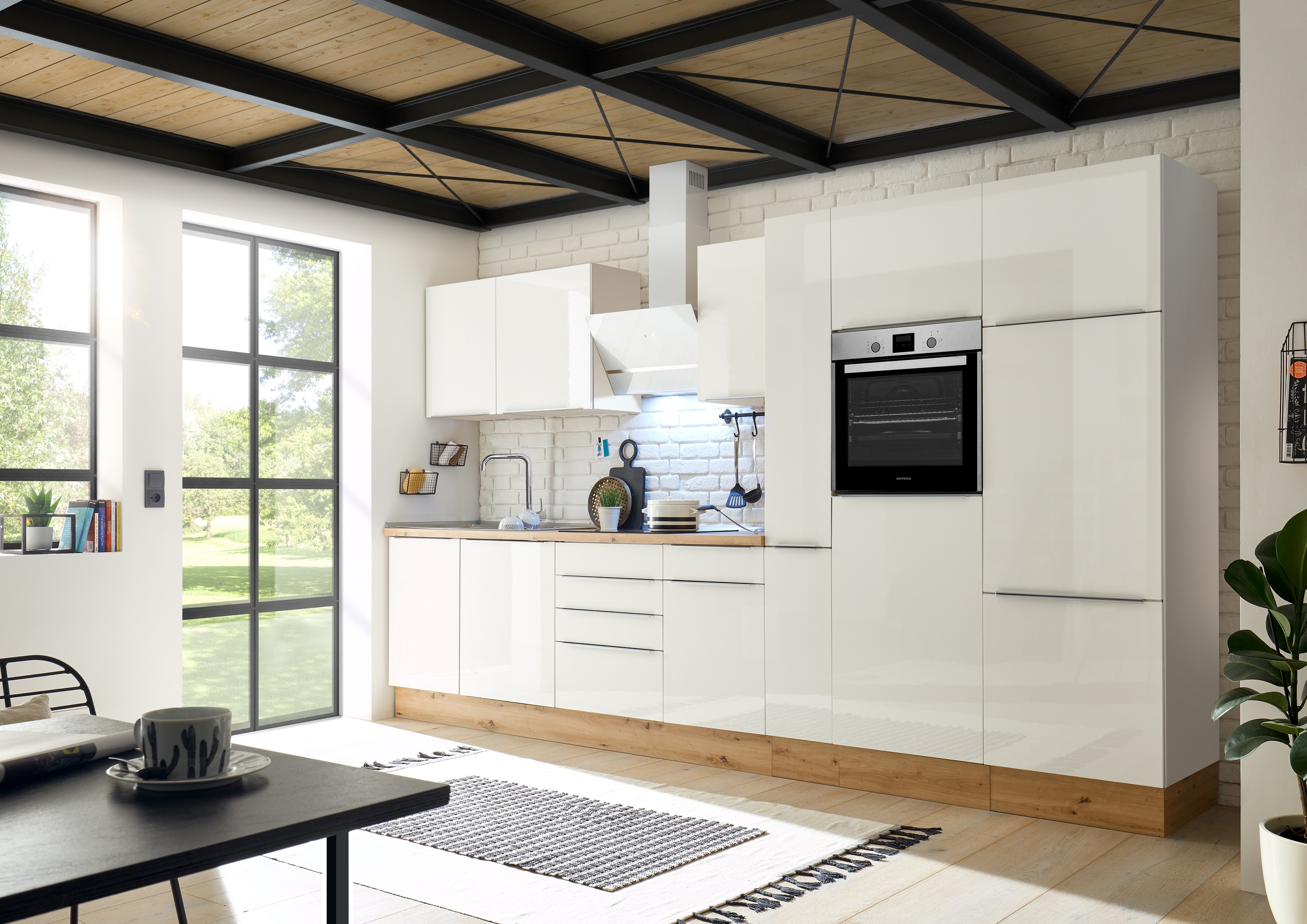 Küche Küchenzeile Küchenblock Marleen Premium 370 cm Weiß Artisan Eiche Respekta