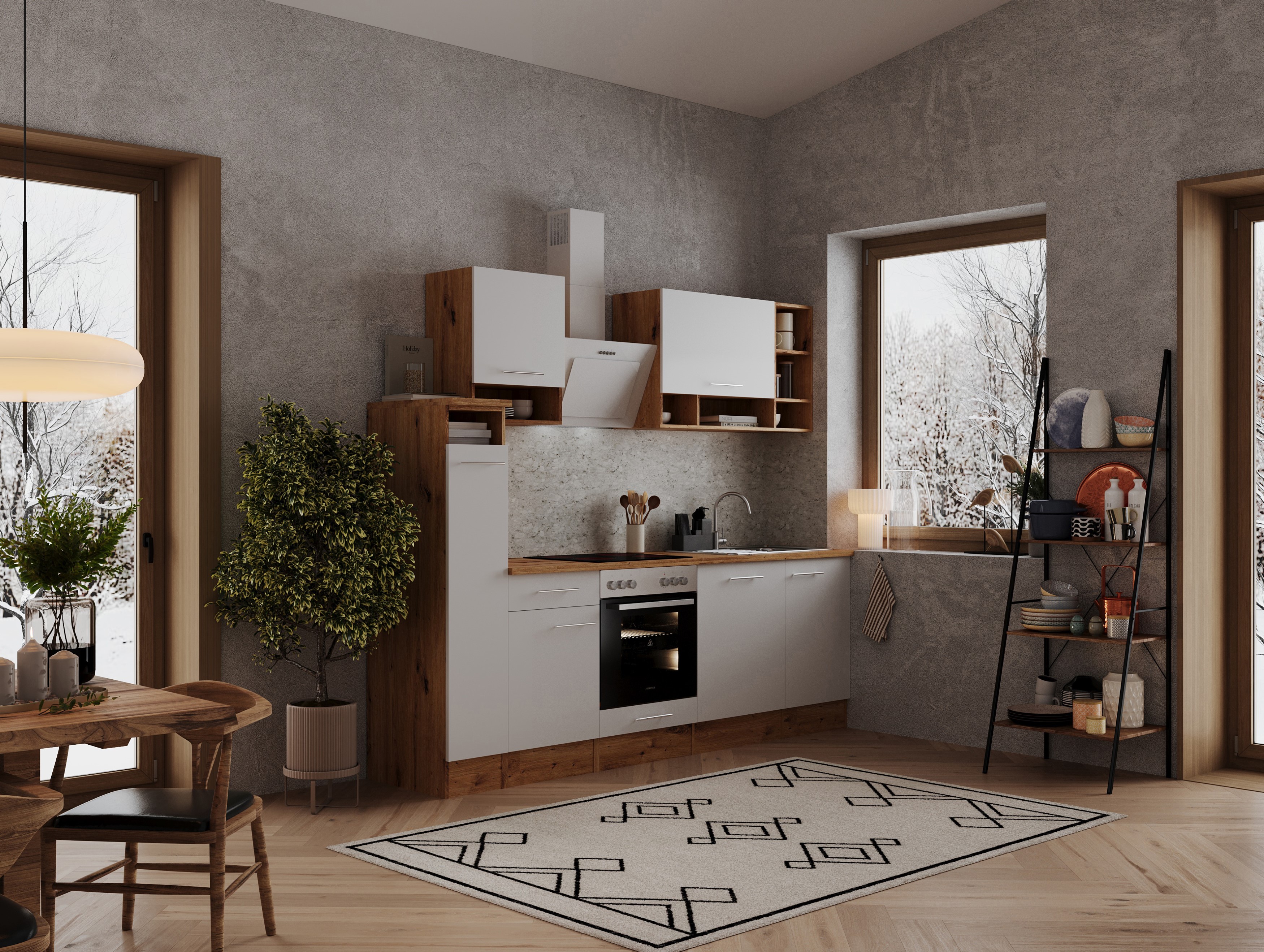Angle kitchen kitchen unit L-shape kitchen fitted kitchen oak white 310x172 cm respekta