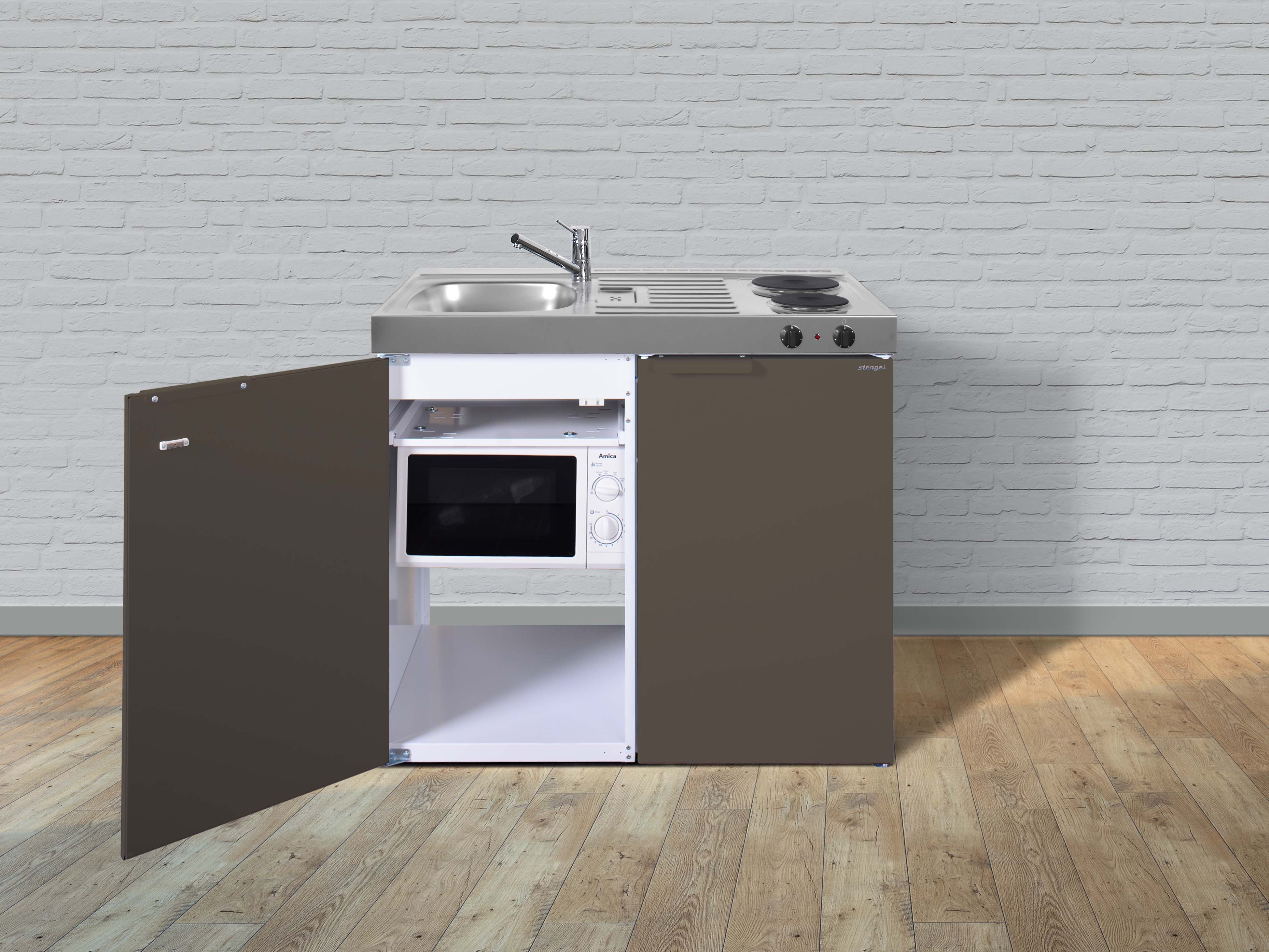 Küche Miniküche Küchenzeile Metallküche Singleküche Stengel 100 cm braun