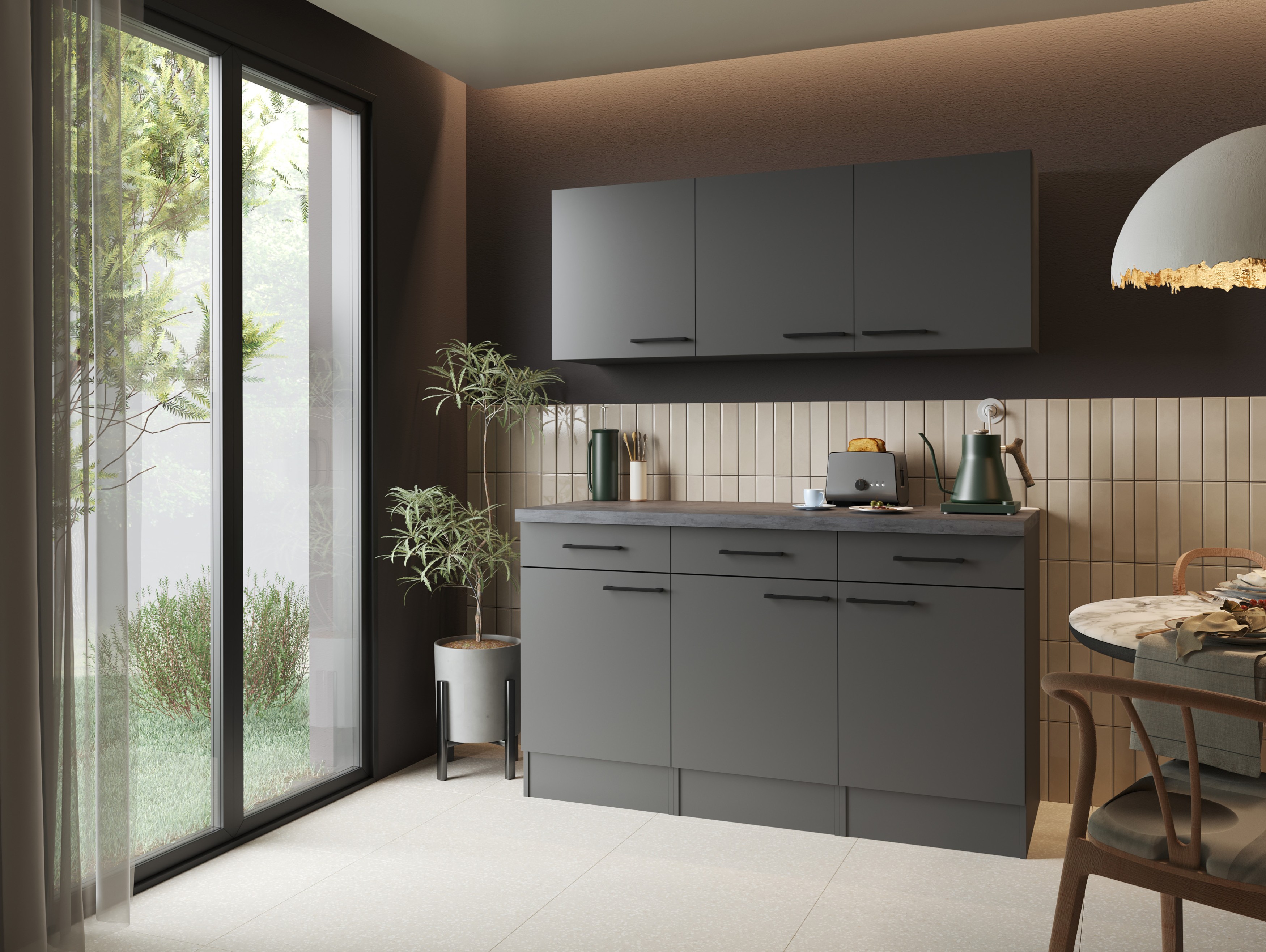Sideboard Küchenschrank Oberschrank 150 cm Grau Matt Oliver Respekta