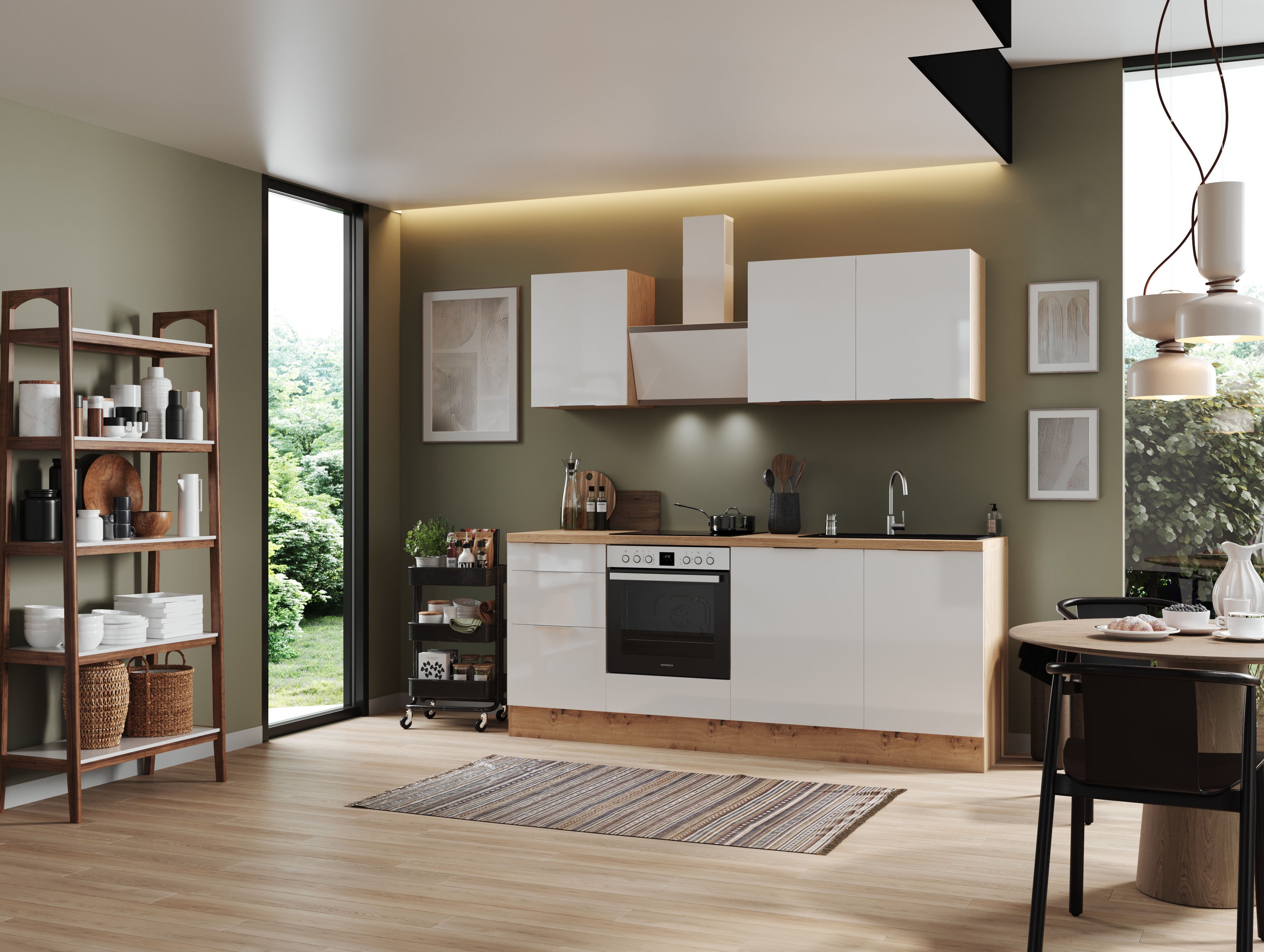 Respekta Selection vormontierte Küche 220 cm incl. Geräte Weiß Artisan Küchenzeile