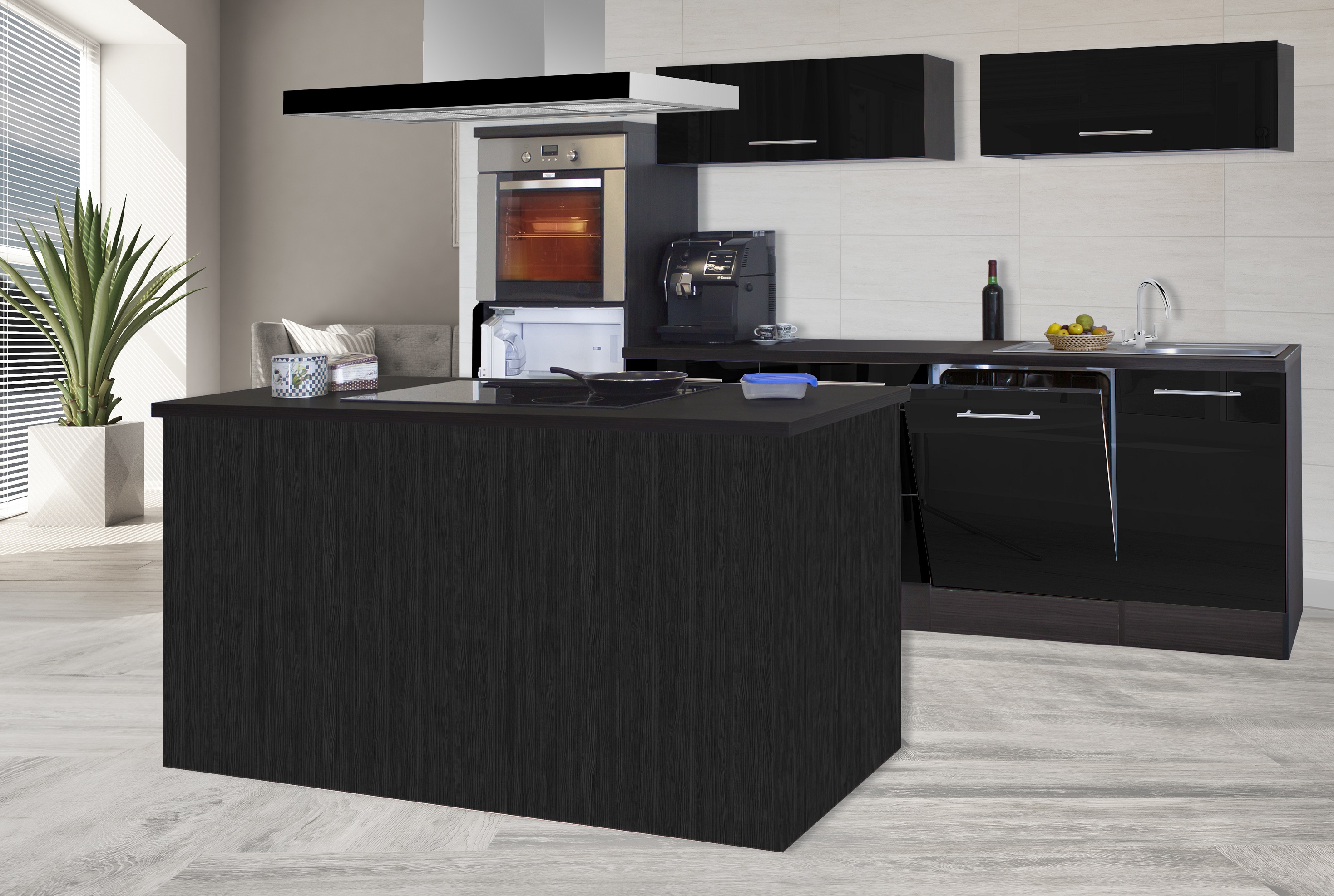 respekta unità cucina isola cucina built-in blocco cucina 280 cm rovere nero