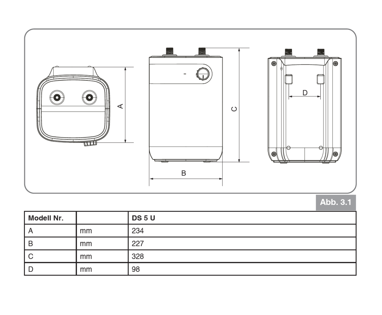Thermoflow Obertischboiler Warmwasserspeicher 5 L Übertisch Boiler