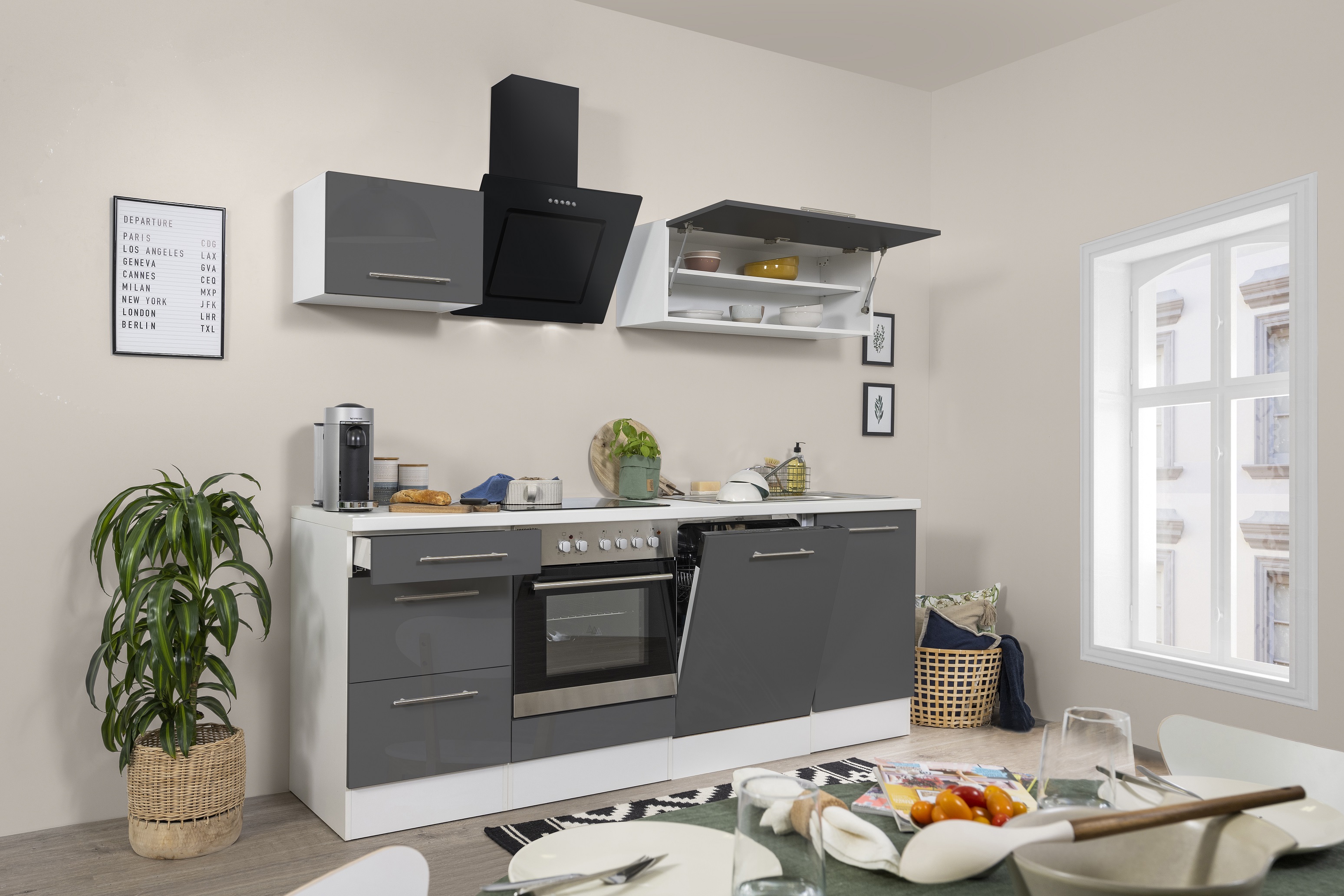 respekta blocco cucina cucina componibile blocco cucina alta lucentezza 220 cm bianco grigio