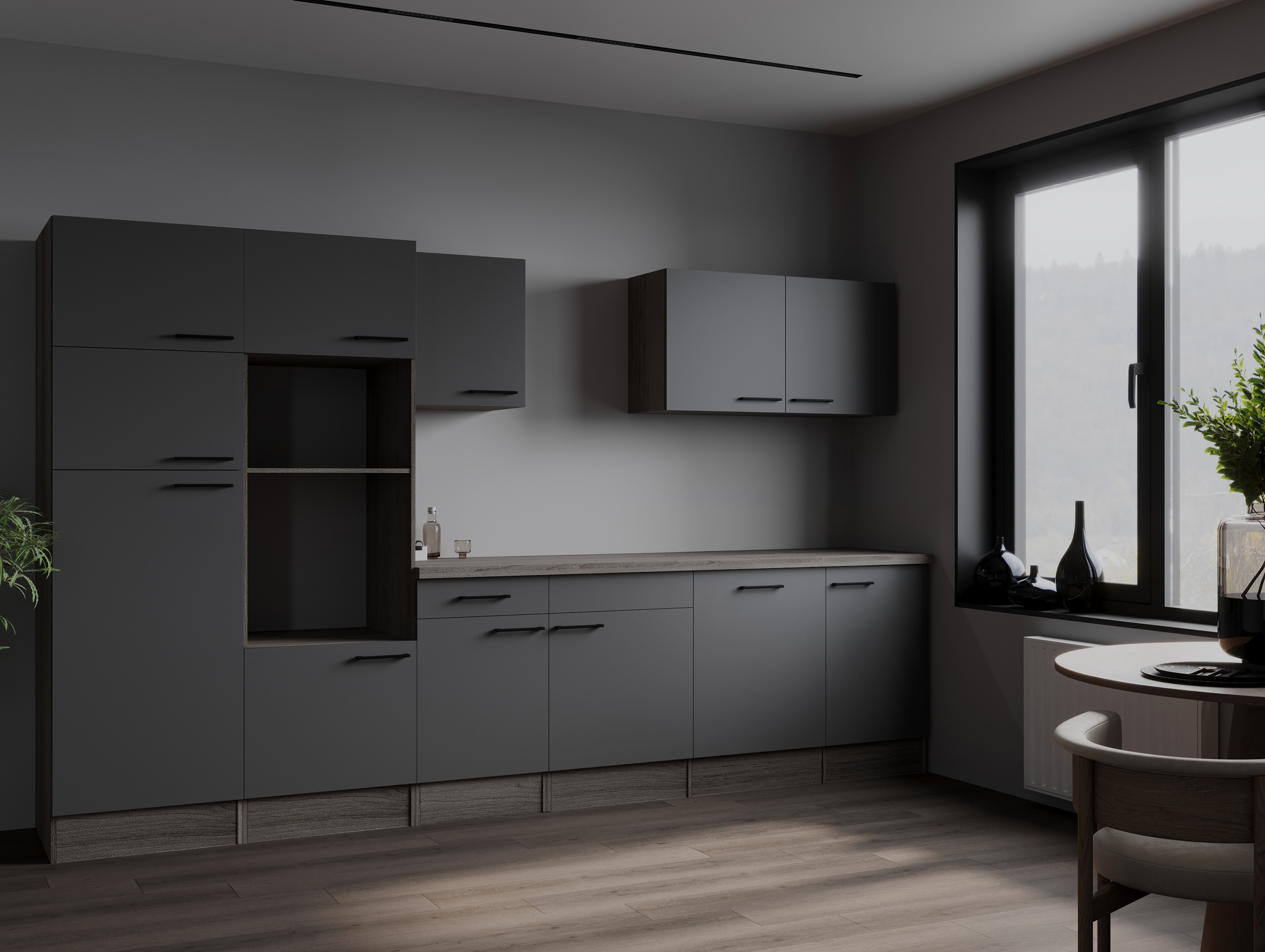 Küche Küchenzeile Leerblock Eiche York Grau Matt Oliver 340 cm Respekta