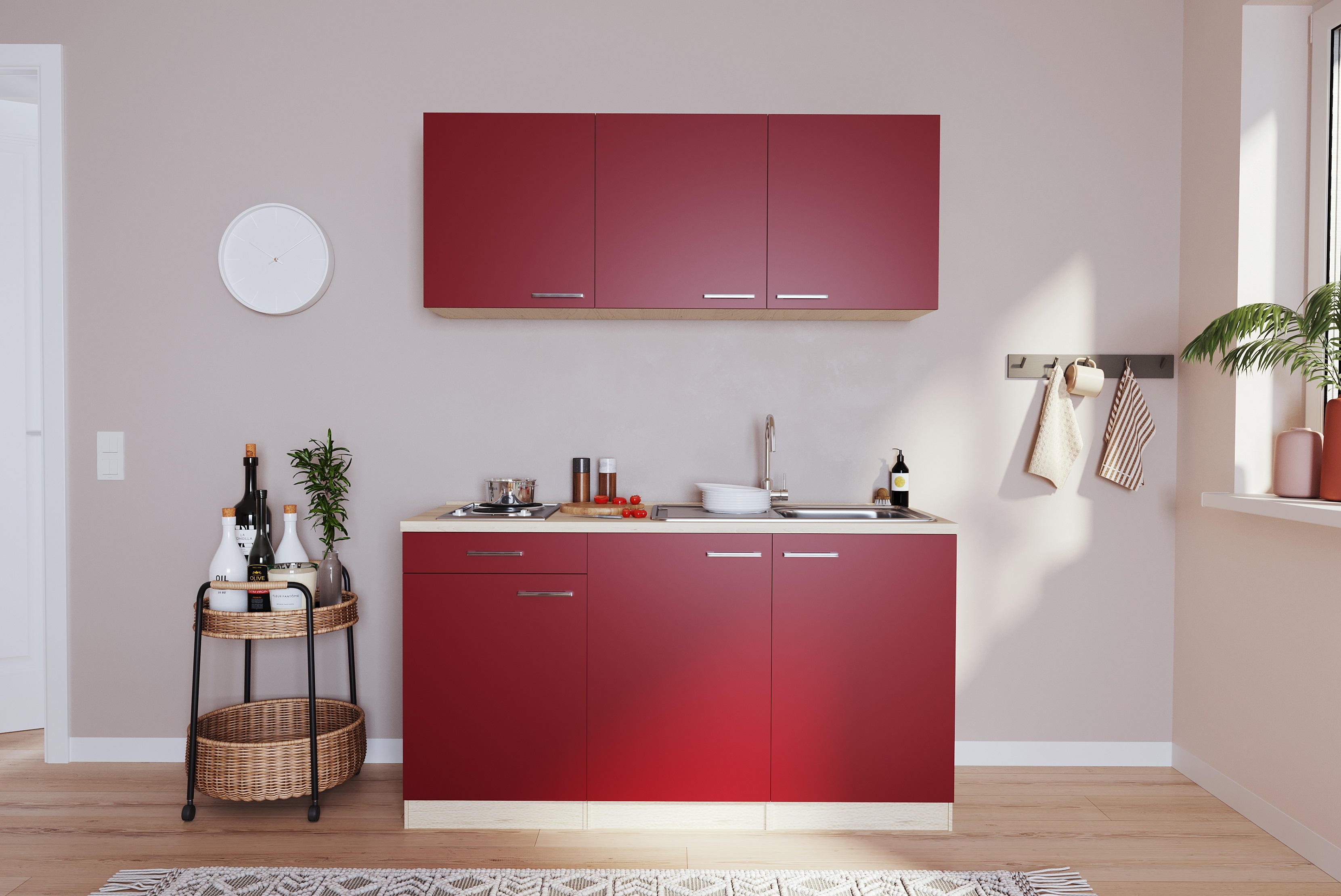 Mini cucina Respecta Luis 150 cm rovere segato rosso senza frigorifero cucina singola