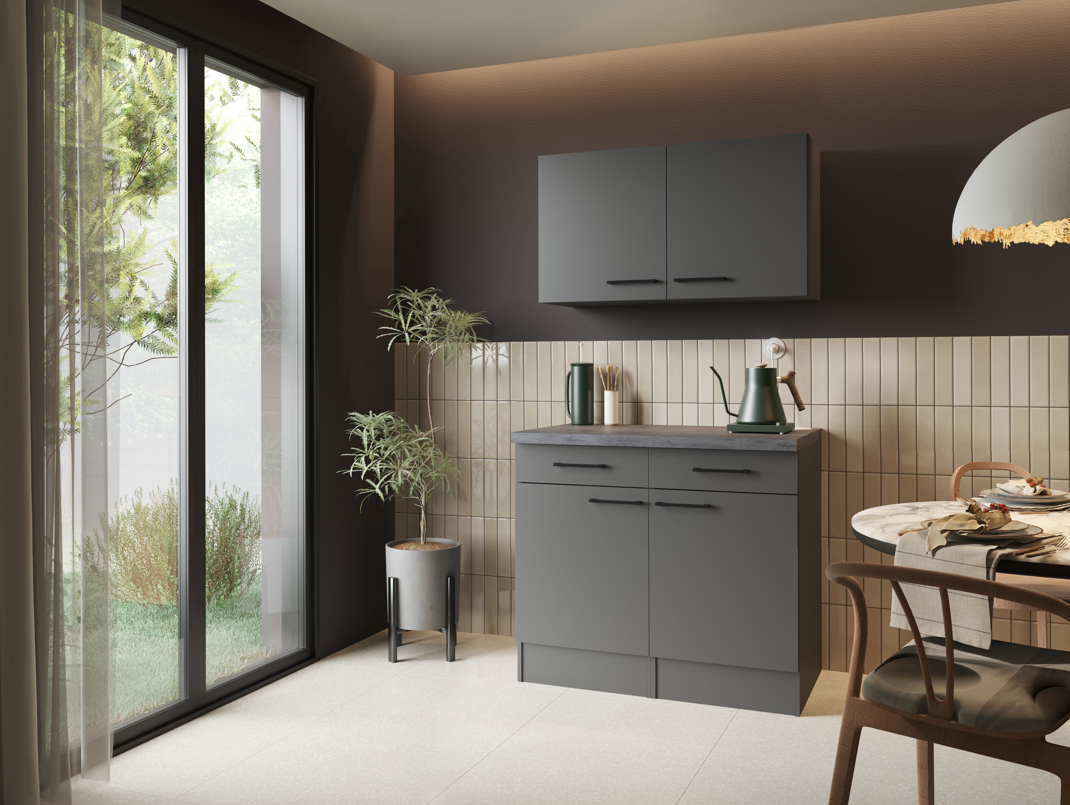 Sideboard Küchenschrank Oberschrank 100 cm Grau Matt Oliver Respekta