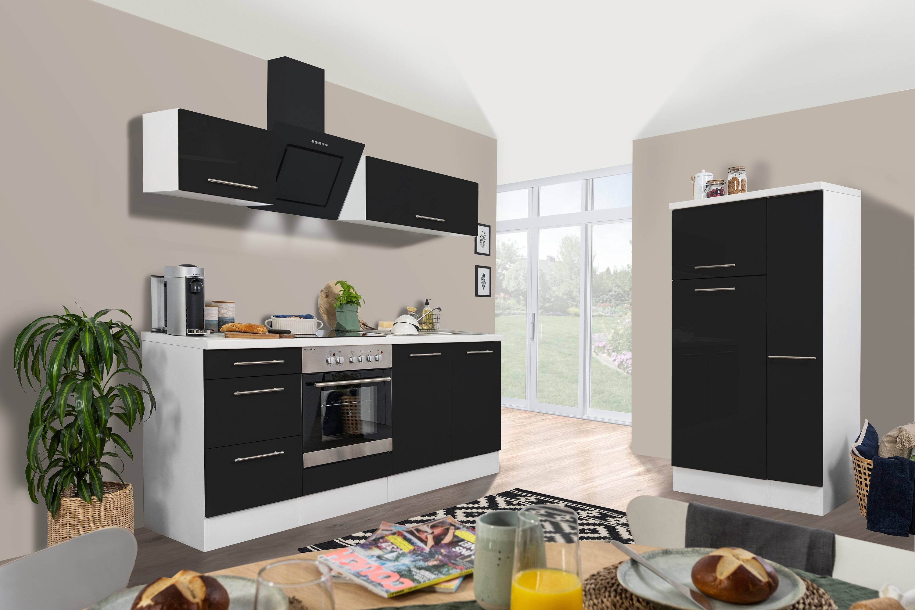 respekta kitchen unit kitchen block fitted kitchen high gloss 300 cm white black