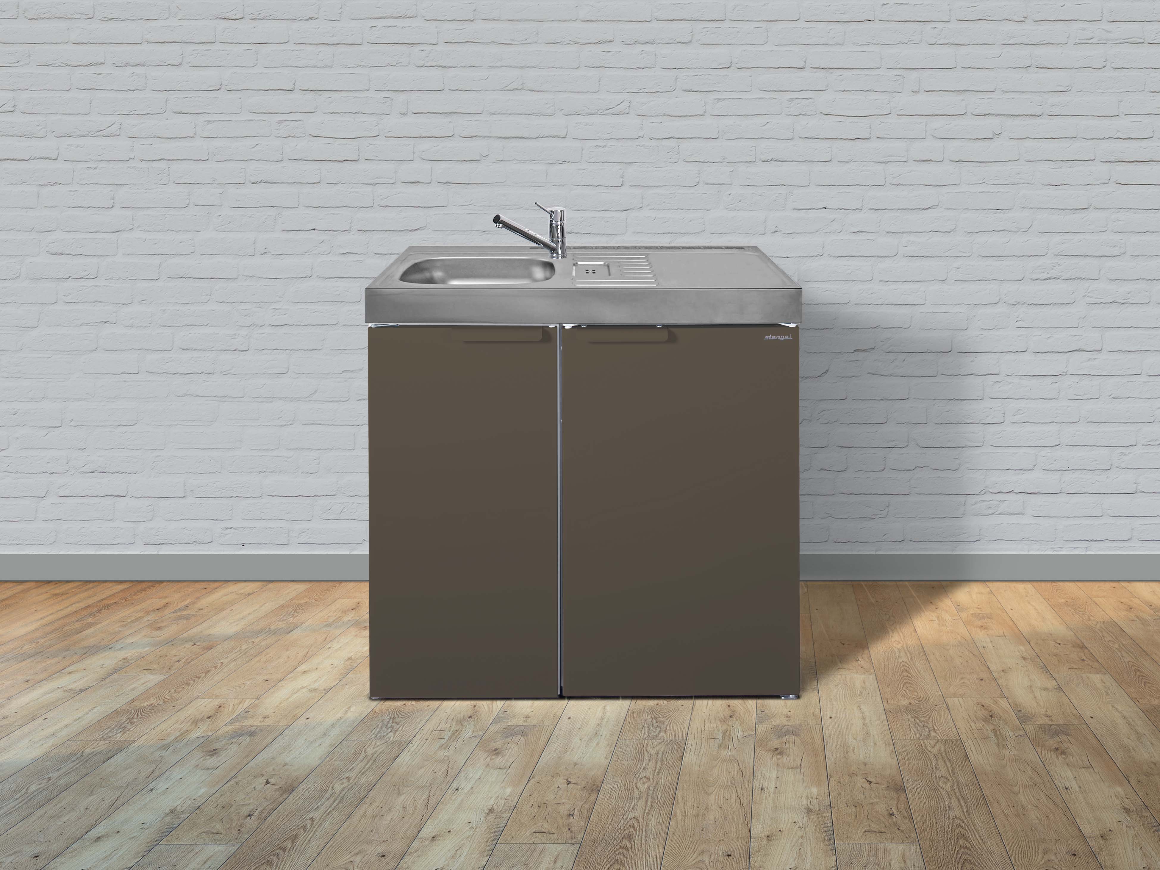 Stengel Miniküche Küche Küchenzeile Singleküche Metallküche Metall 90 cm mokka