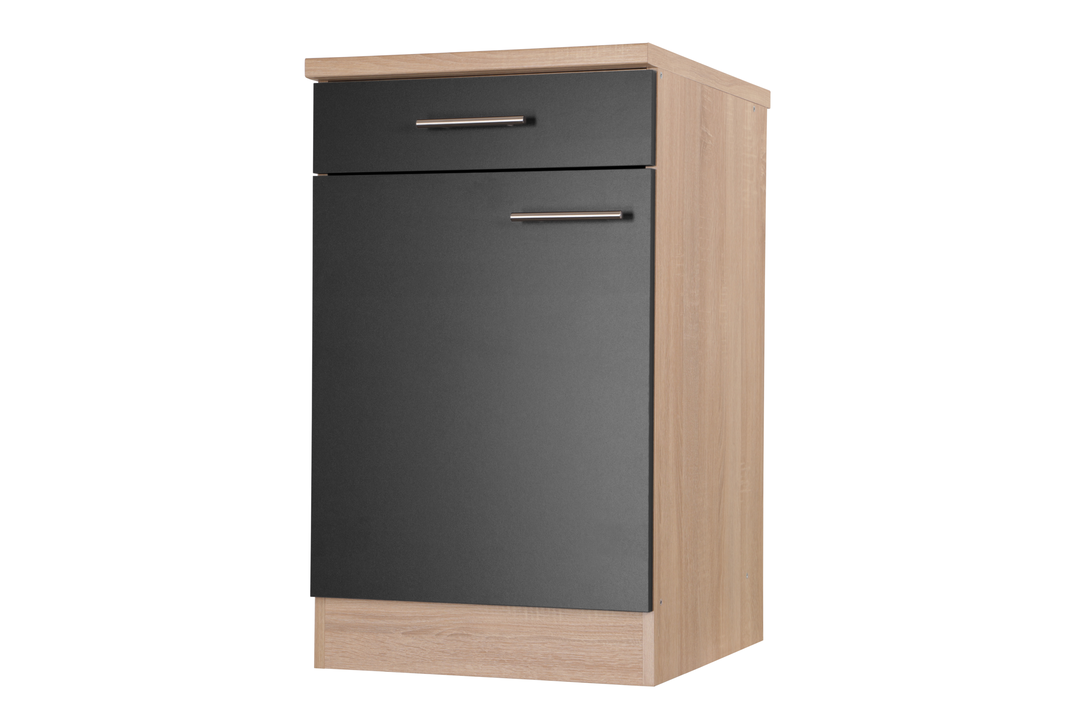 Unterschrank Küchenschrank Schublade 50 cm Eiche Sägerau Schwarz Merle Respekta