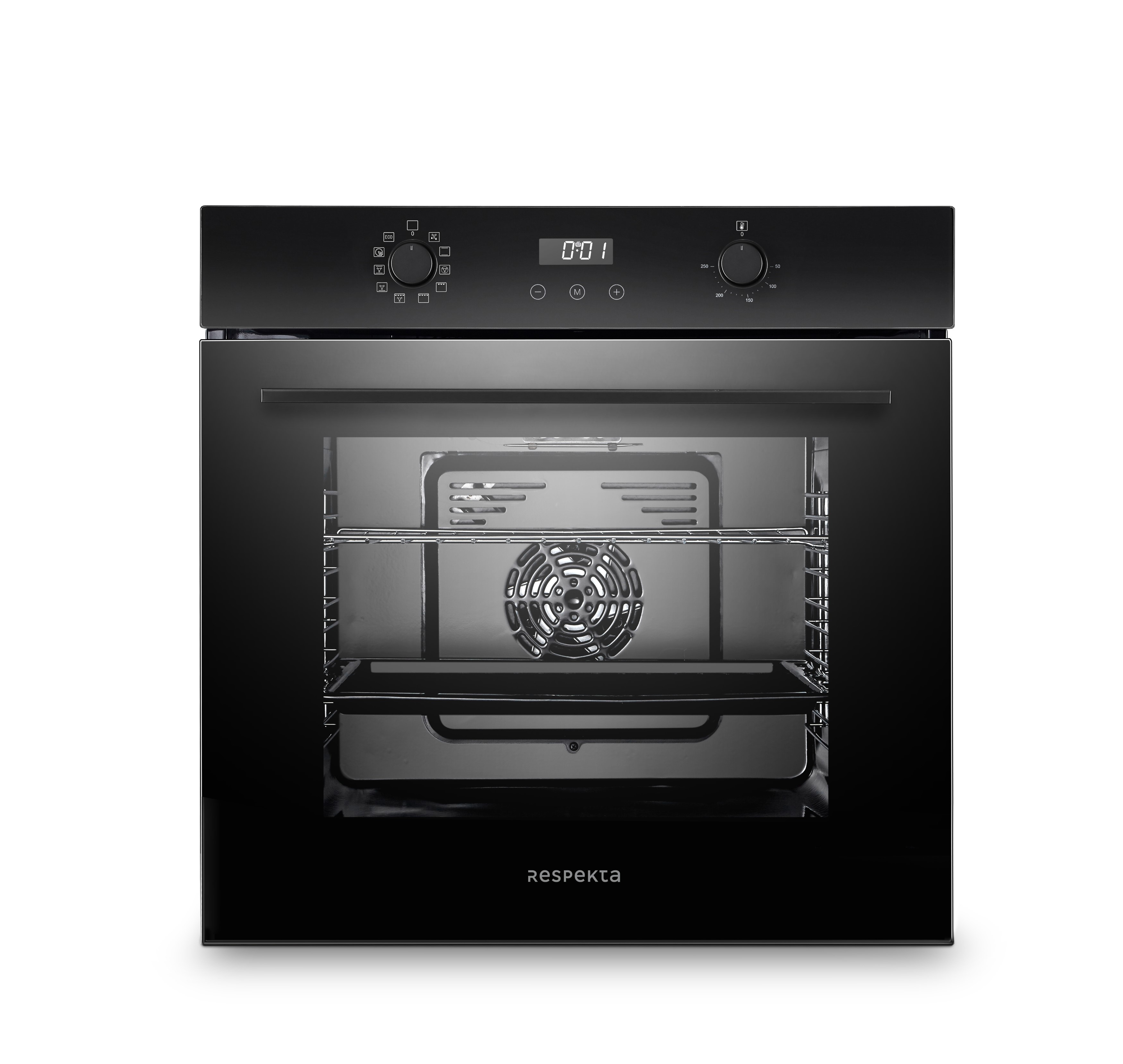 Backofen autark Einbau Herd Grill Heißluft LED Timer Ofen Schwarz Respekta