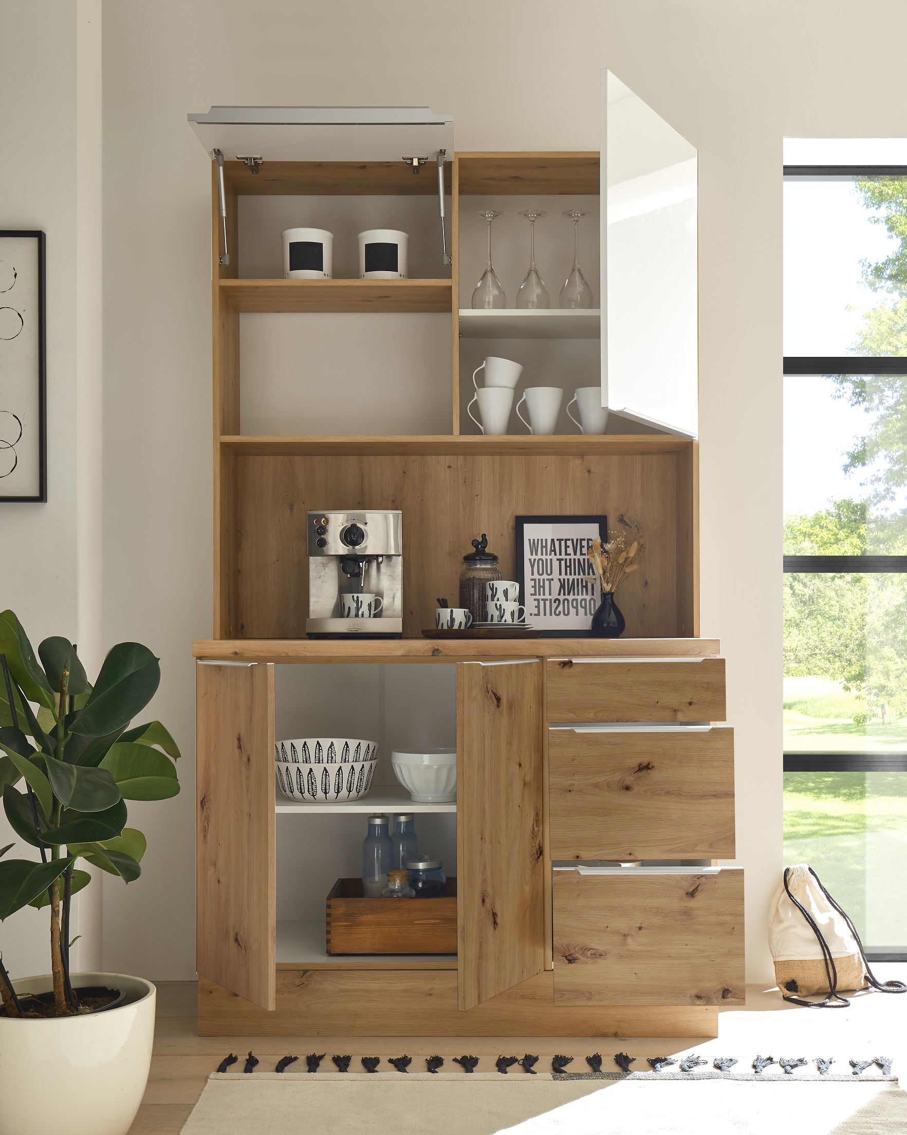 Küchen Buffet Marleen Premium 120 cm Weiß Artisan Eiche Respekta