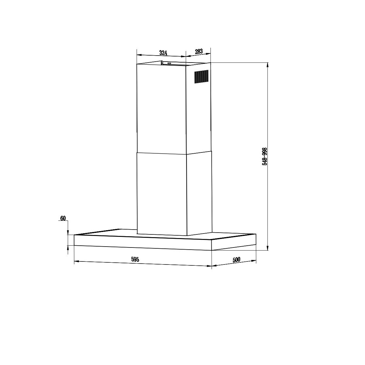 Dunstabzugshaube Blockhaube 60 cm Edelstahl Schwarz Glas mit Filter Respekta