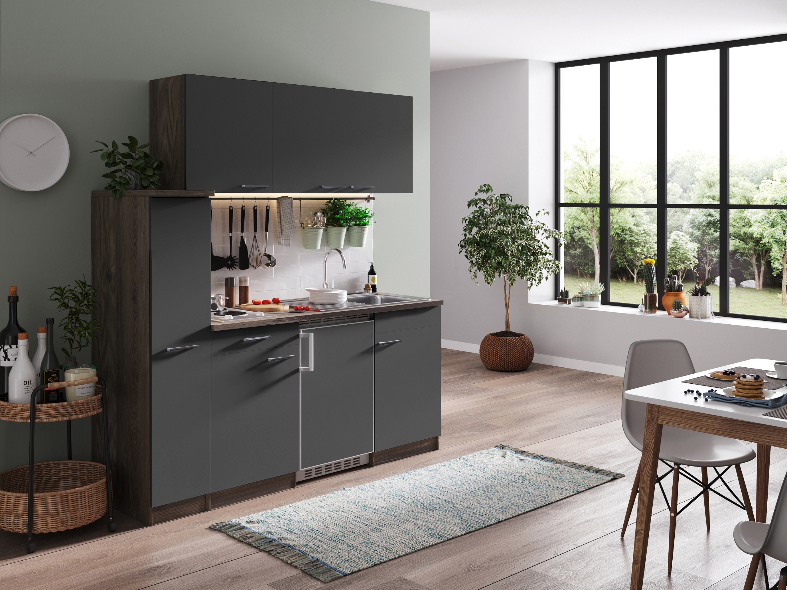 respekta kitchen single kitchen unit built-in kitchen block 180 cm York oak grey
