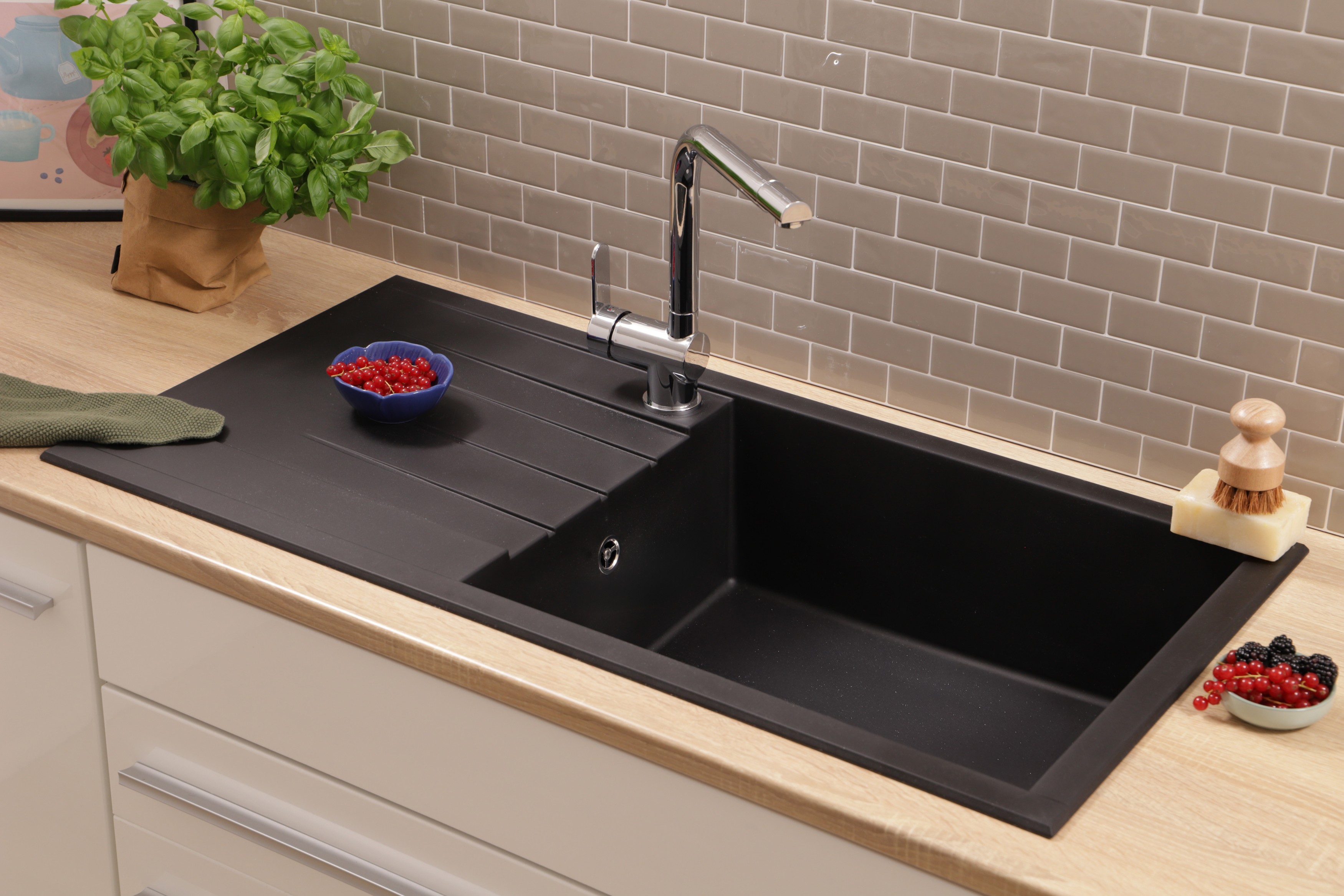 Küchenspüle Einbauspüle Spüle Granit Mineralite 100x50 Schwarz Respekta Houston