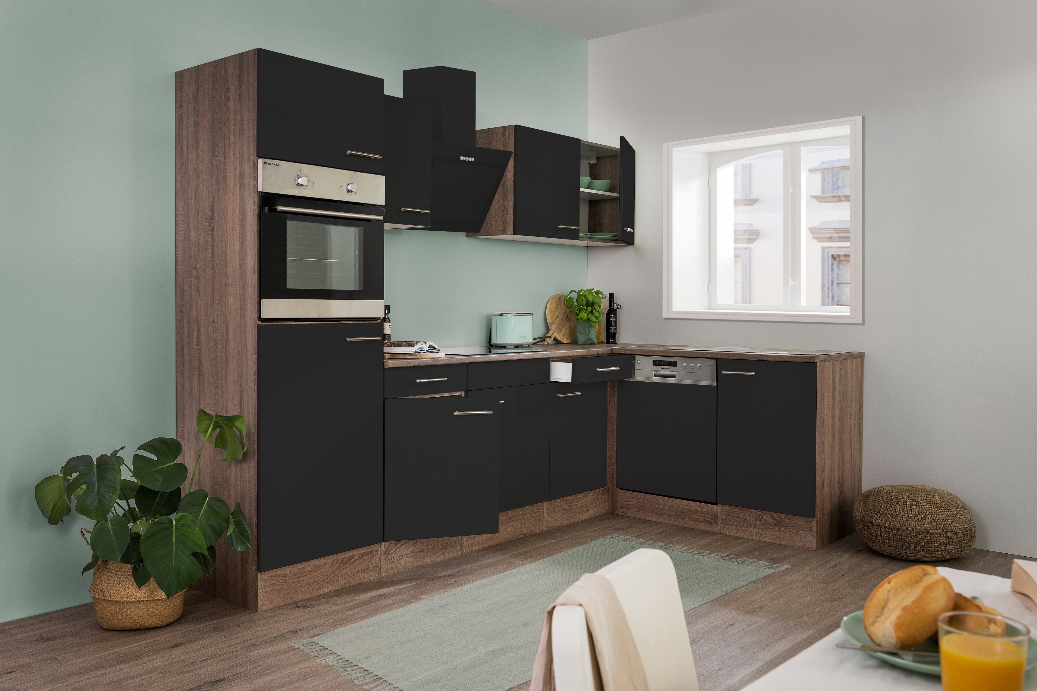 respekta cucina ad angolo cucina cucina ad L rovere York nero 280x172cm 