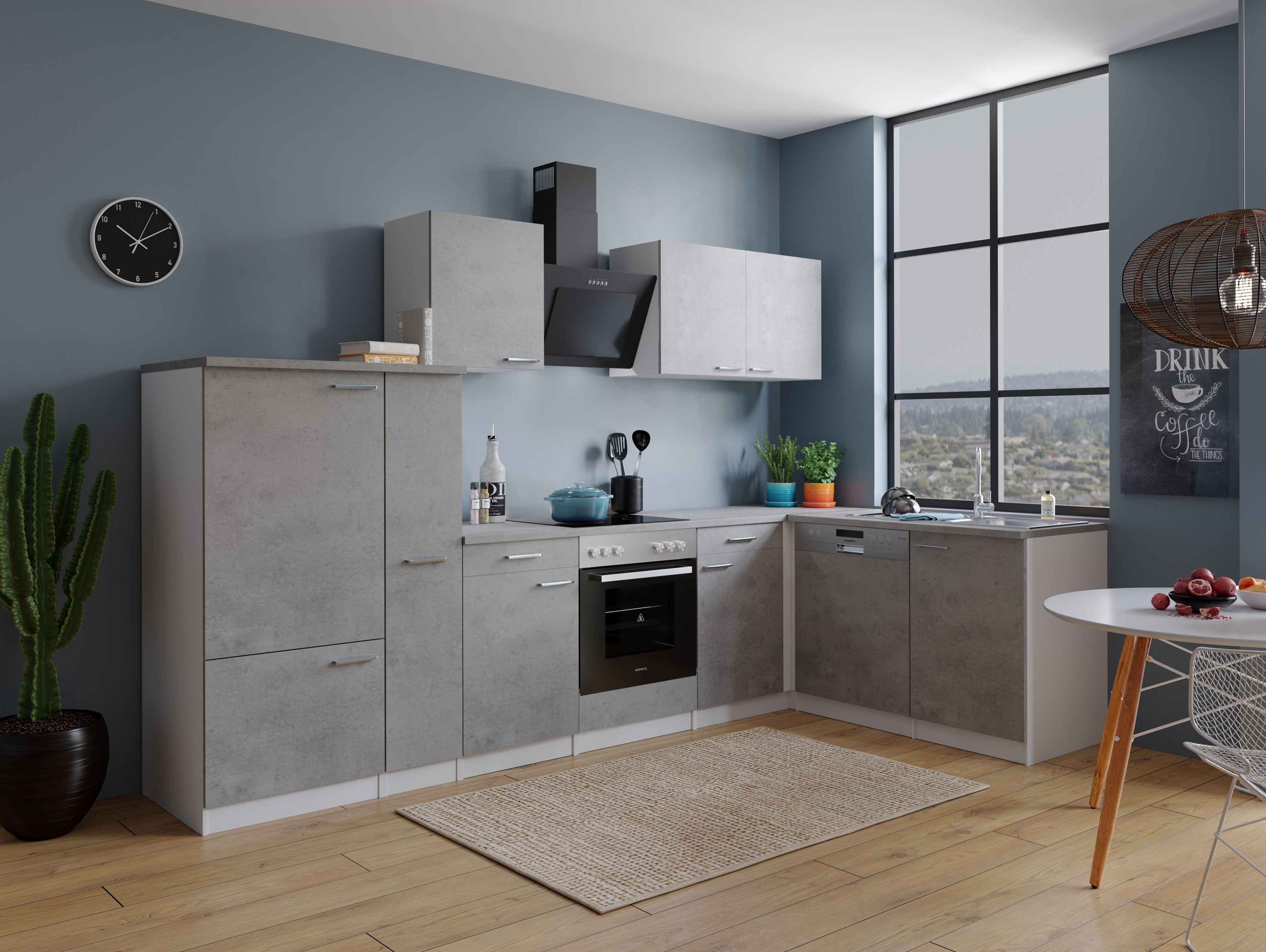 Küche Küchenzeile Küchenblock Winkelküche Weiß Beton Malia 310x172 cm Respekta Küche Küchenzeile Küchenblock Winkelküche Weiß Beton Malia 310x172 cm Respekta