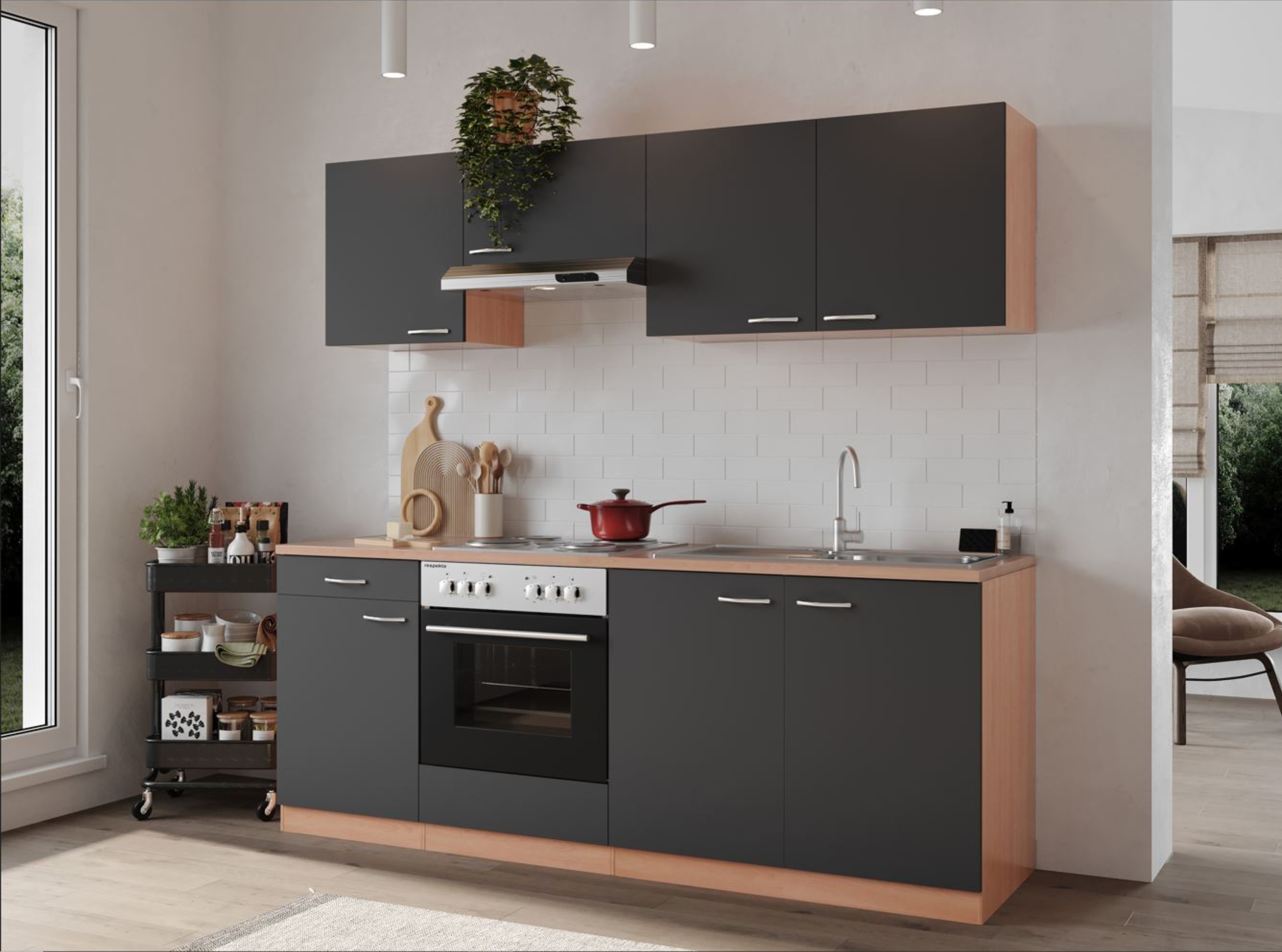respekta kitchen kitchen unit fitted kitchen complete 210 cm beech grey