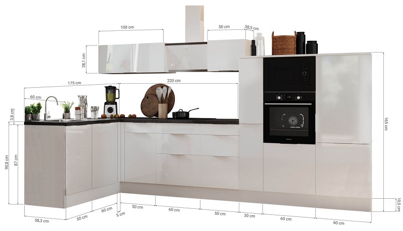 Küche vormontierte L - Küche 370 x 175 cm wechselseitig aufbaubar incl. Geräte Respekta Selection Elisabeth Artisan 