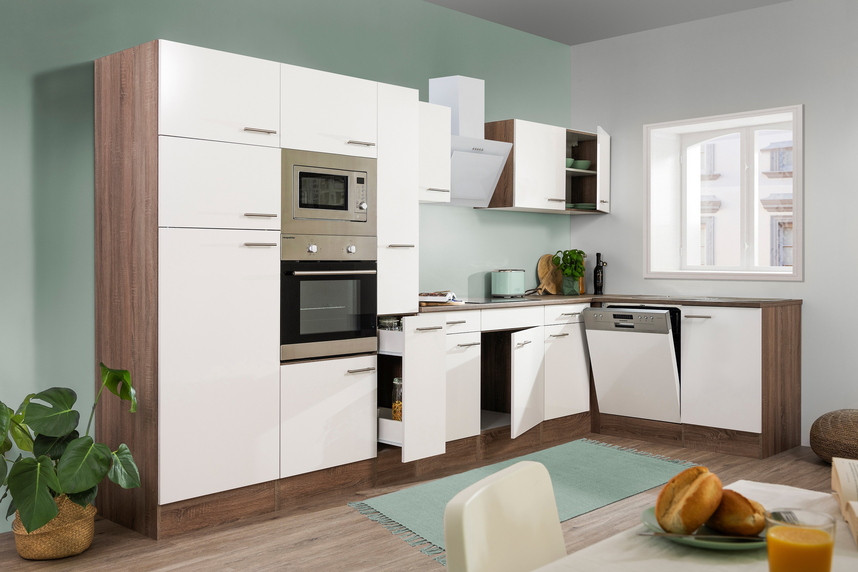 respekta cucina ad angolo cucina cucina a L rovere York bianco 370x172cm