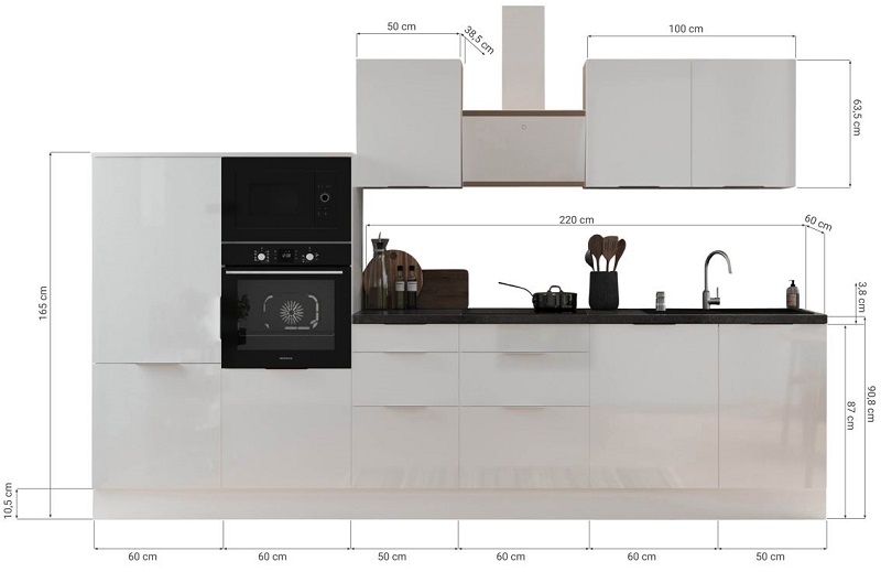Küche vormontierte Küche 340 cm incl. Geräte Respekta Selection Elisabeth Artsian Weiß Küchenzeile