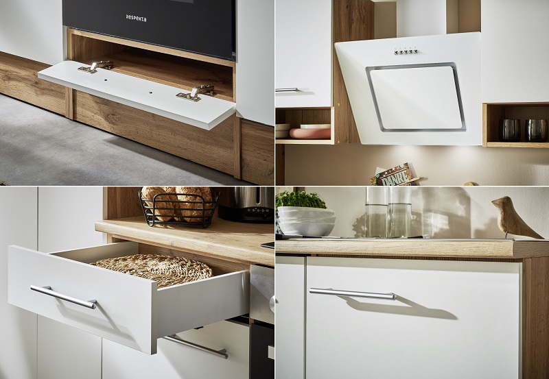 Küche Küchenzeile Küchenblock Einbauküche Eiche Weiß Hilde 250 cm  Respekta