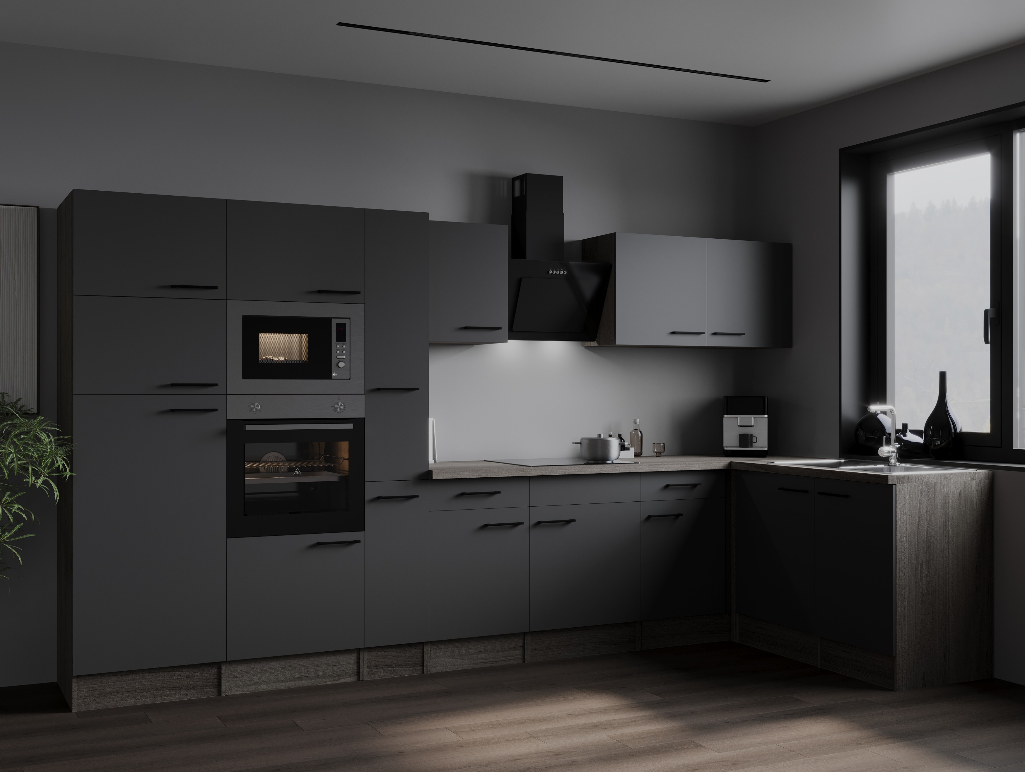 L Küche Küchenzeile Winkelküche Eiche York Grau Matt Oliver 370 x 172 cm Respekta