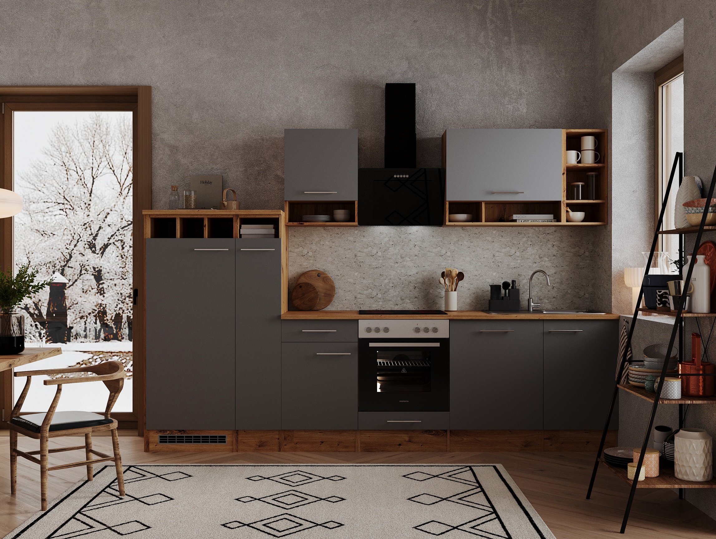 respekta cucina blocco cucina blocco cucina cucina componibile 310 cm rovere selvatico grigio