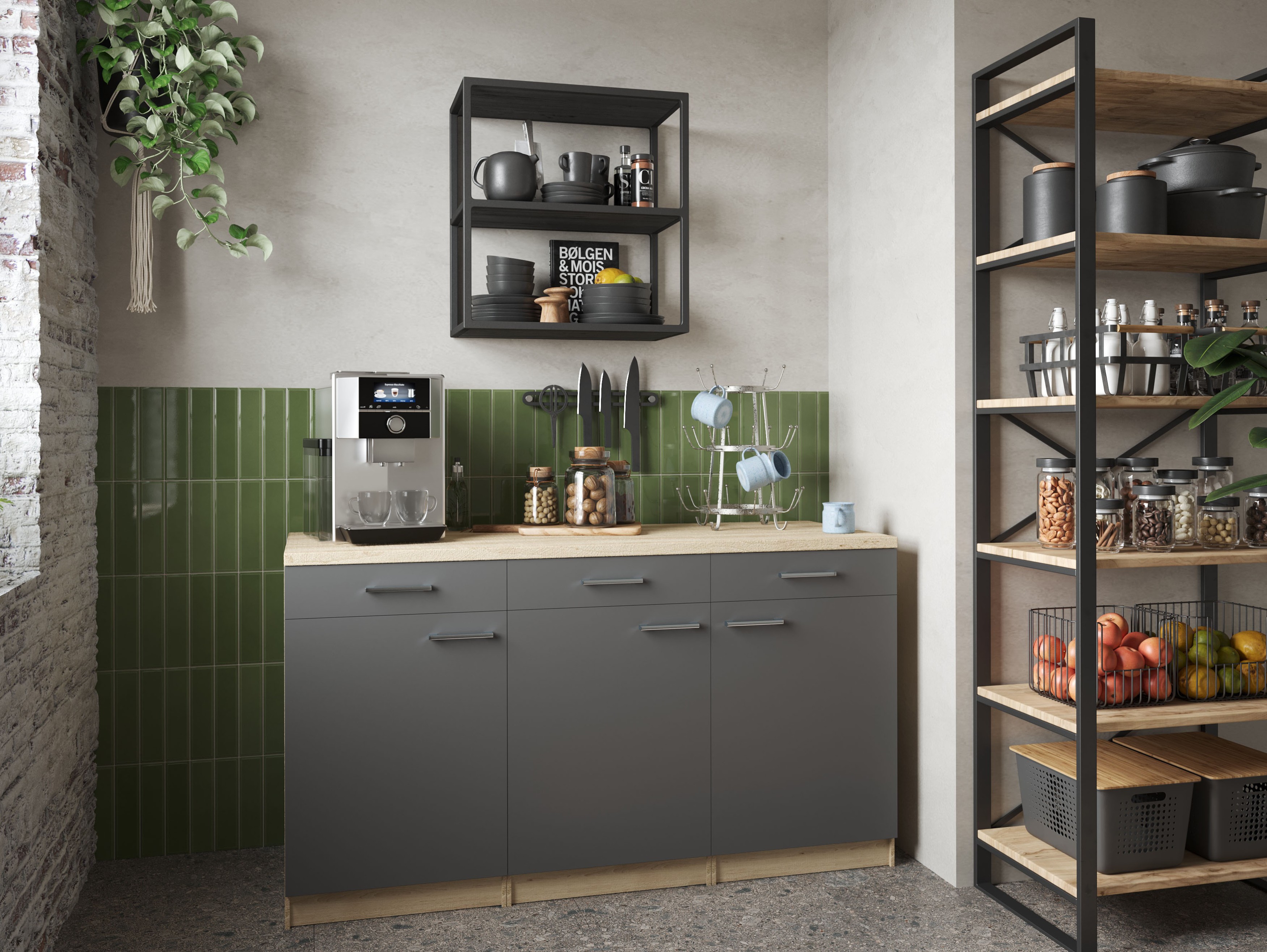 Küchenschrank Unterschrank Schublade 150 cm Eiche Sägerau Grau Merle Respekta Küchenschrank Unterschrank Schublade 150 cm Eiche Sägerau Grau Merle Respekta