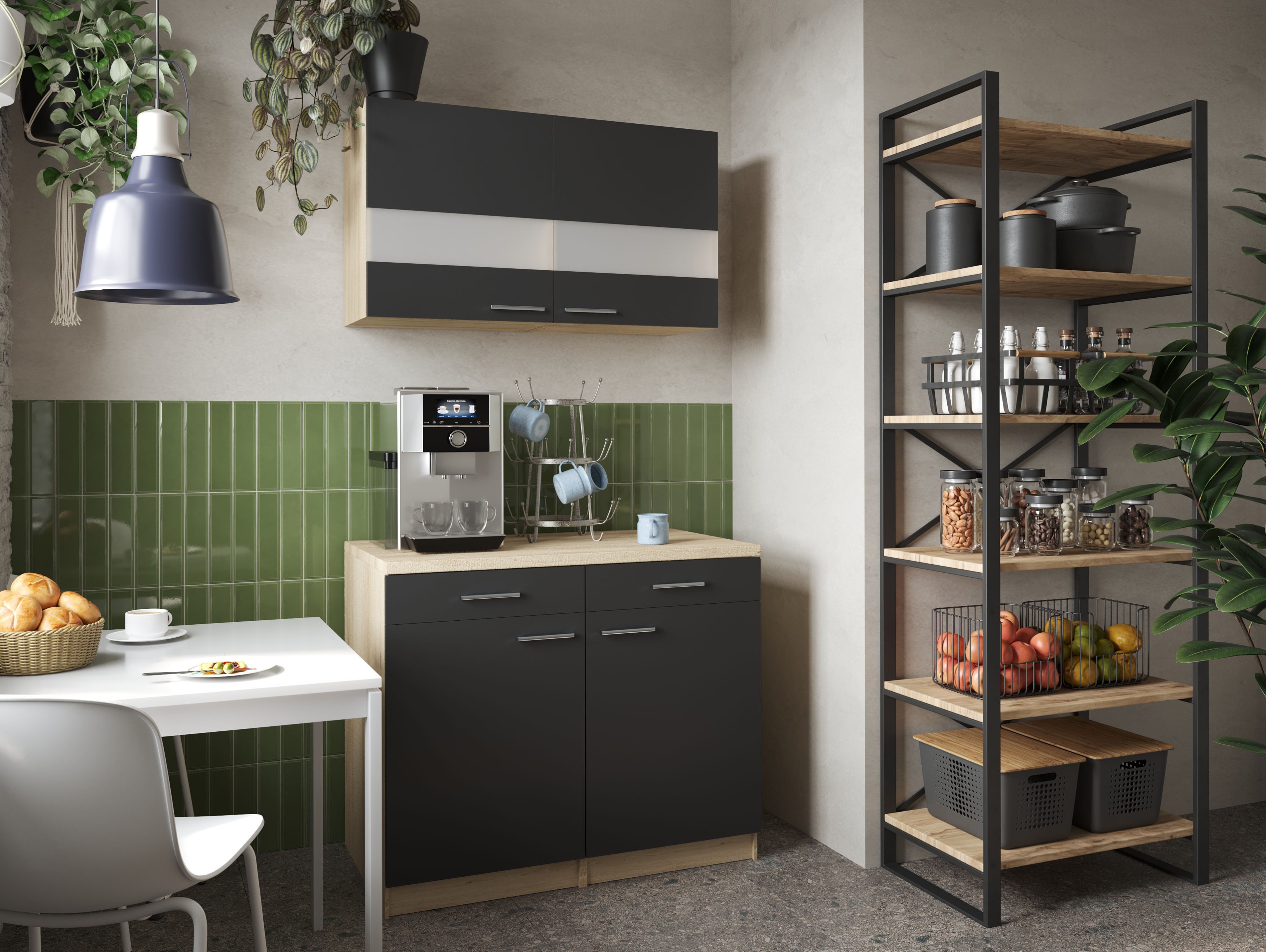 Küchenschrank Hängeschrank 100 cm Eiche Sägerau Schwarz Merle Respekta Küchenschrank Hängeschrank 100 cm Eiche Sägerau Schwarz Merle Respekta