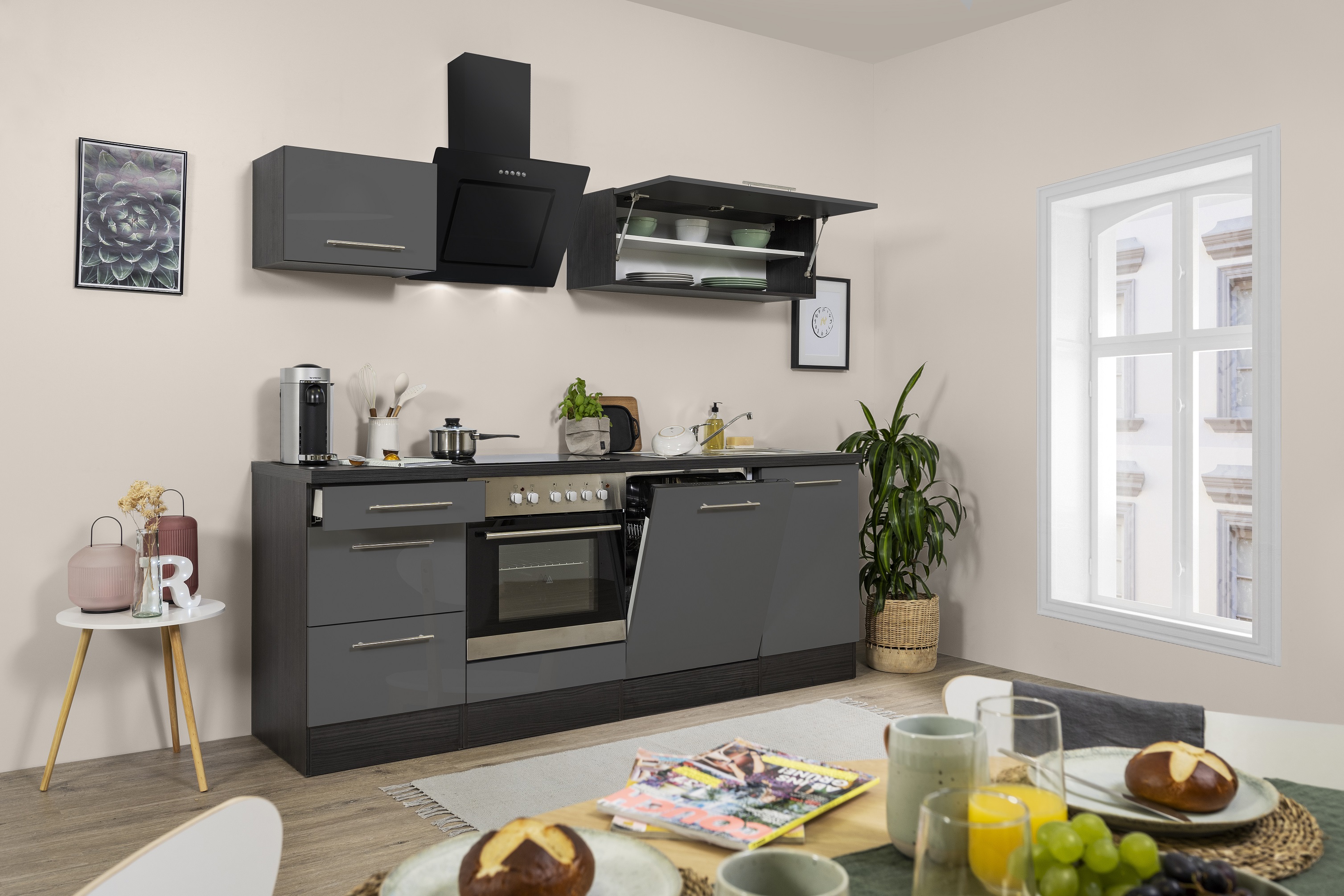 respekta kitchen unit kitchen fitted kitchen kitchen block high gloss 220 cm oak grey