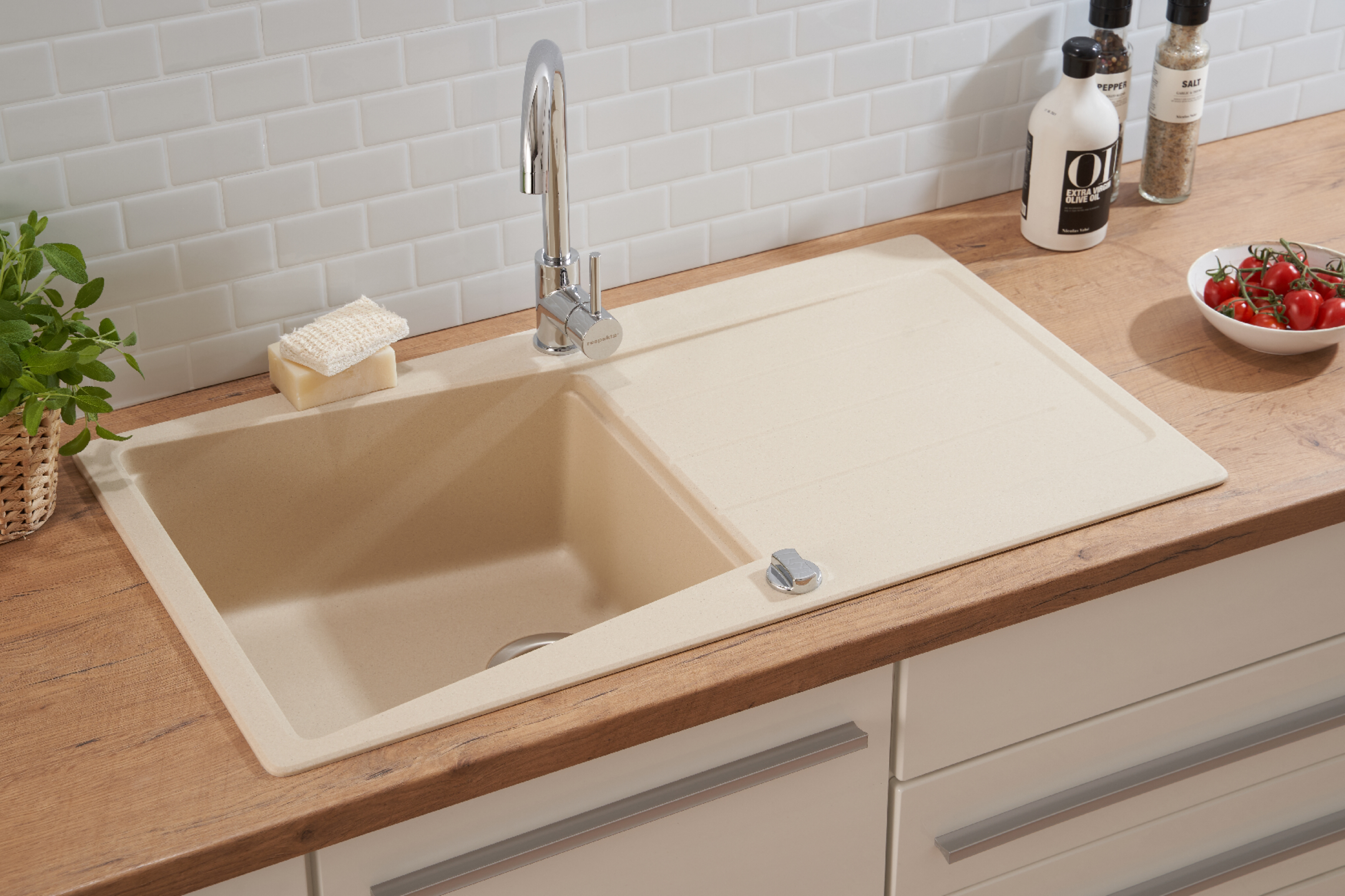 Küchenspüle Einbauspüle Spülbecken Granitspüle 86 x 50 Beige Respekta Seattle