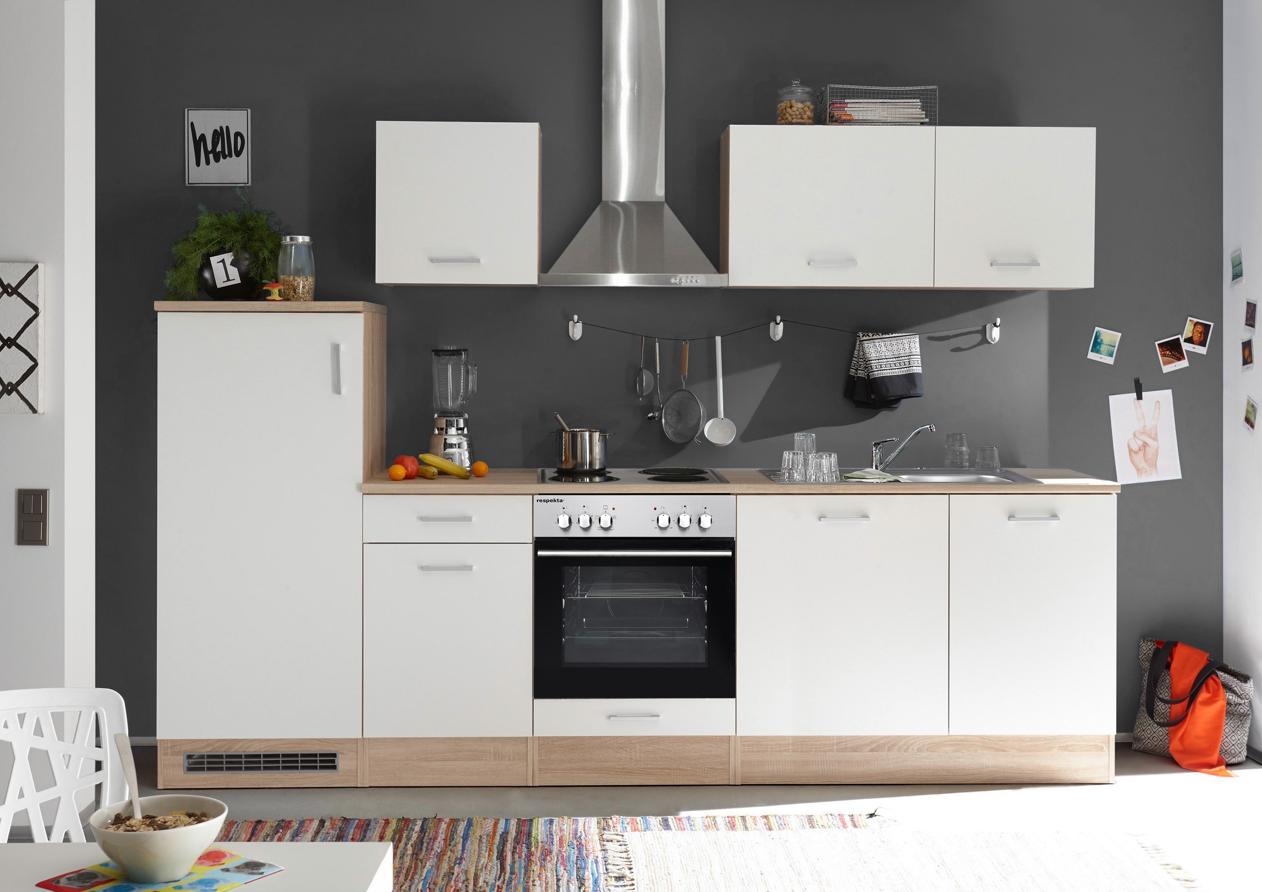 Küche Küchenzeile Winkelküche Leerblock L-Form respekta 280 cm Eiche Sägerau rot 