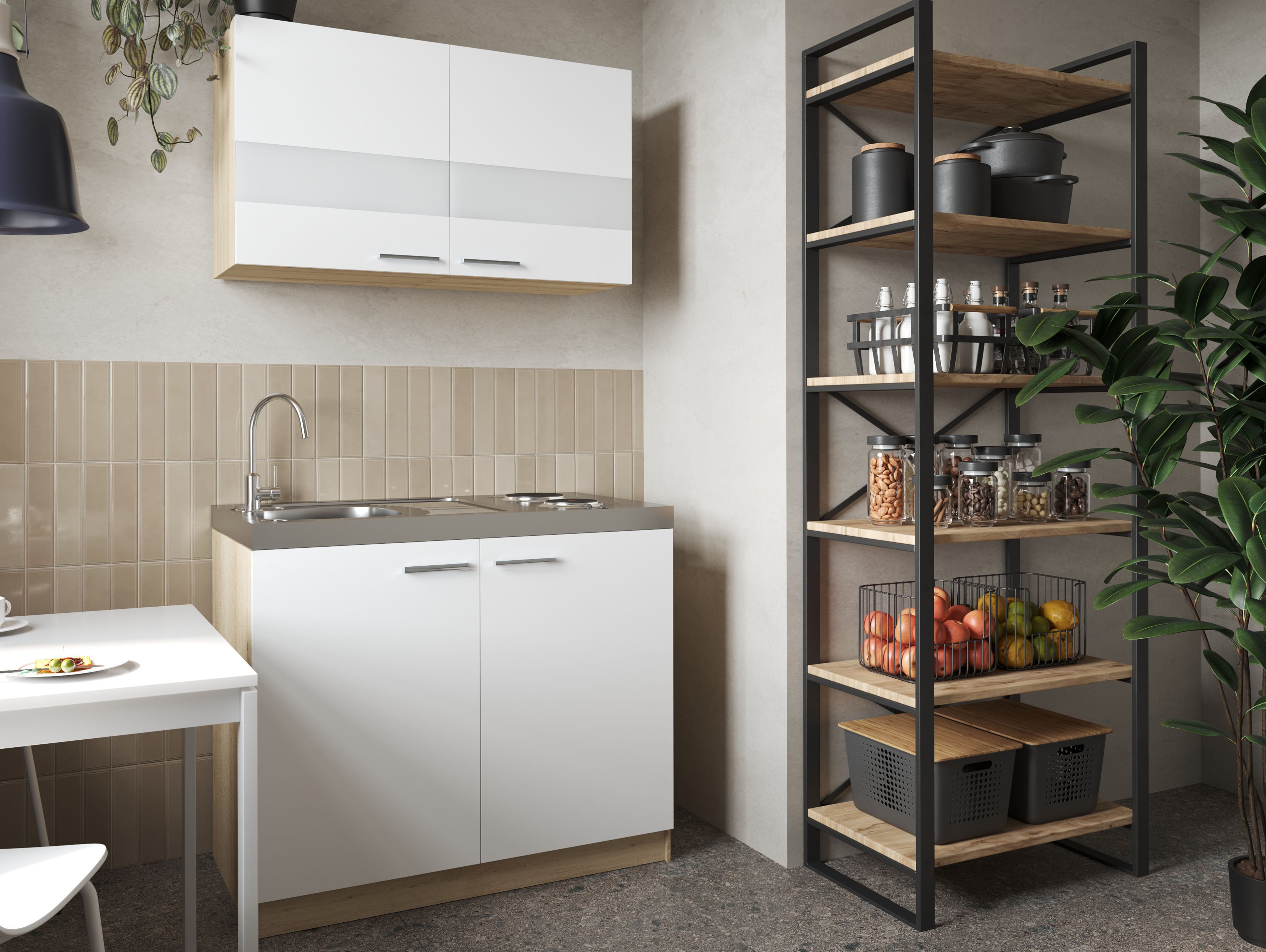 Küche Miniküche Singleküche Pantry Eiche Sägerau Weiß Merle 100 cm Respekta Küche Miniküche Singleküche Pantry Eiche Sägerau Weiß Merle 100 cm Respekta